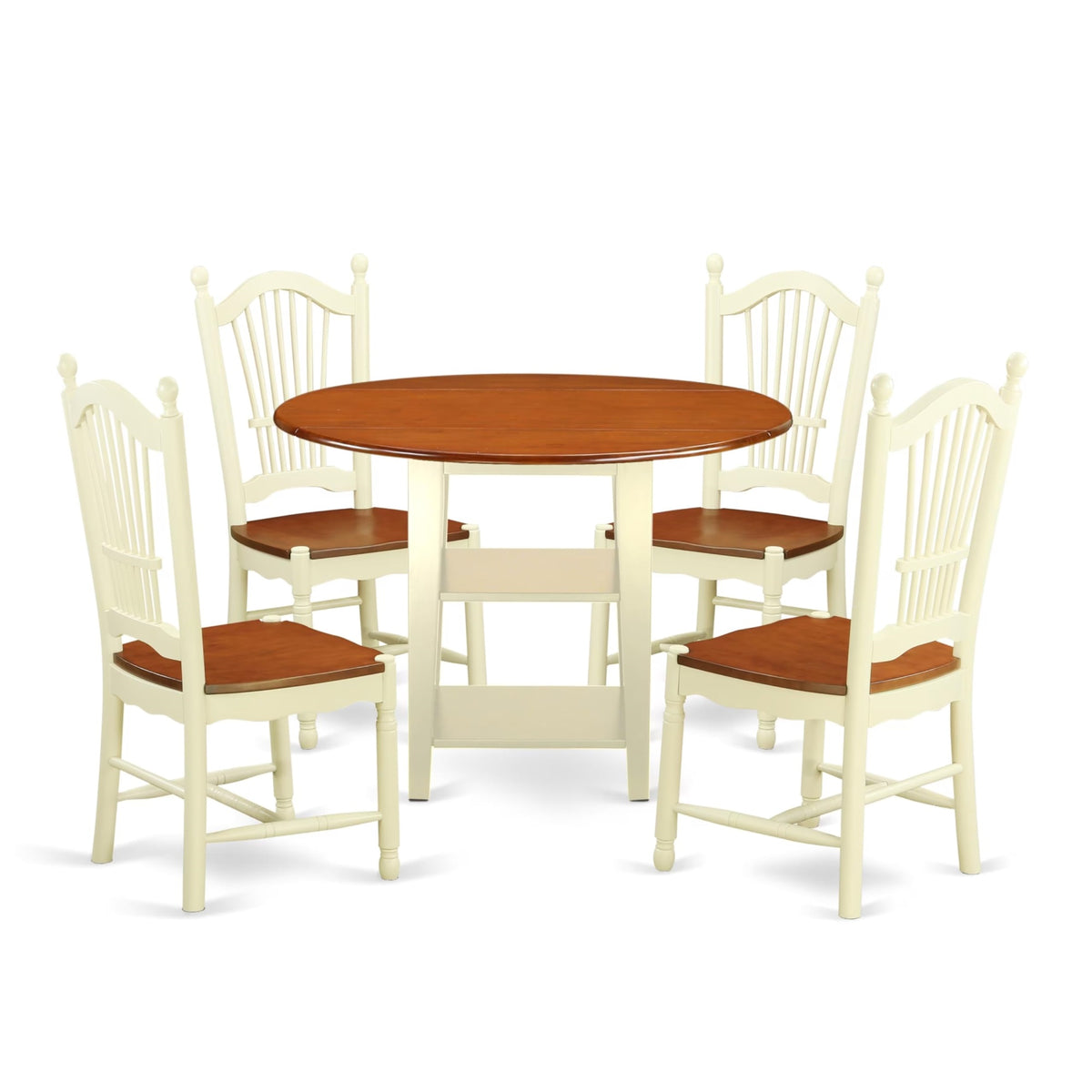 Casafoyer Sudo5-Bmk-W 5 Piece Dining Room Table Set Includes A Round Kitchen Table With Dropleaf & Shelves And 4 Dining Chairs, 42X42 Inch, Buttermilk & Cherry