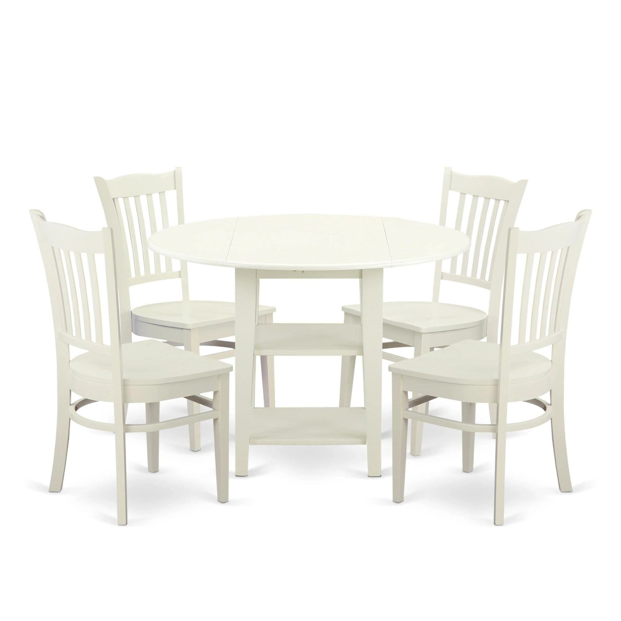 Casafoyer Sugr5-Lwh-W Sudbury 5 Piece Set For 4 Includes A Round Table With Dropleaf & Shelves And 4 Kitchen Dining Chairs, 42X42 Inch
