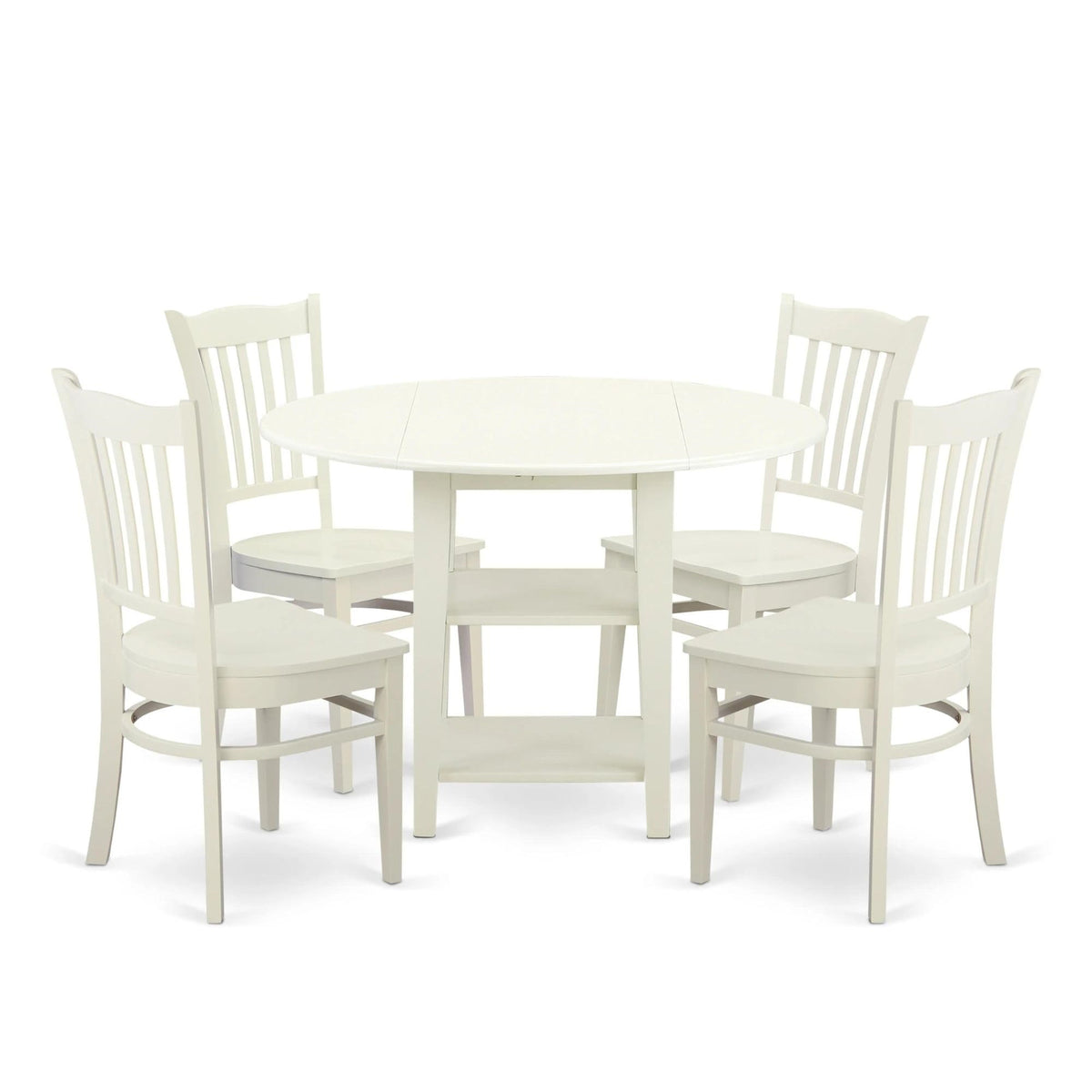 Casafoyer Sugr5-Lwh-W Sudbury 5 Piece Set For 4 Includes A Round Table With Dropleaf & Shelves And 4 Kitchen Dining Chairs, 42X42 Inch