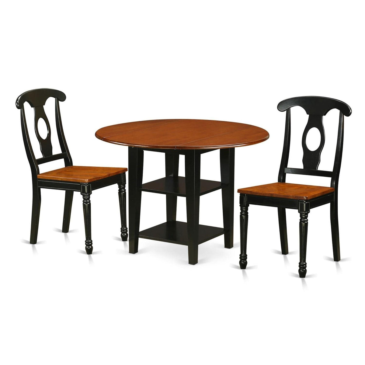 Casafoyer Suke3-Bch-W Sudbury 3 Piece Room Furniture Set Contains A Round Kitchen Table With Dropleaf & Shelves And 2 Dining Chairs, 42X42 Inch