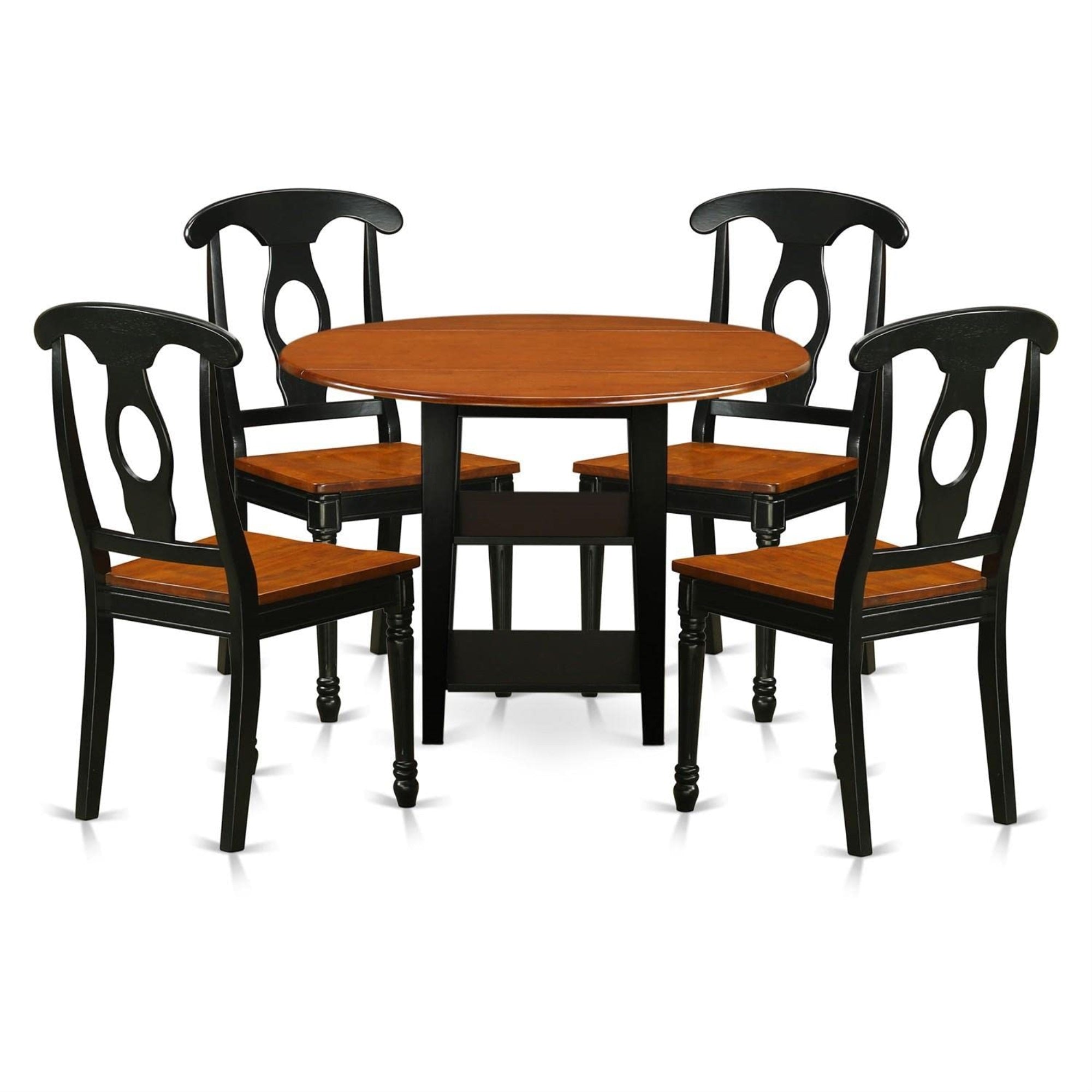 Casafoyer Suke5-Bch-W Sudbury 5 Piece Kitchen Set For 4 Includes A Round Room Table With Dropleaf & Shelves And 4 Dining Chairs, 42X42 Inch