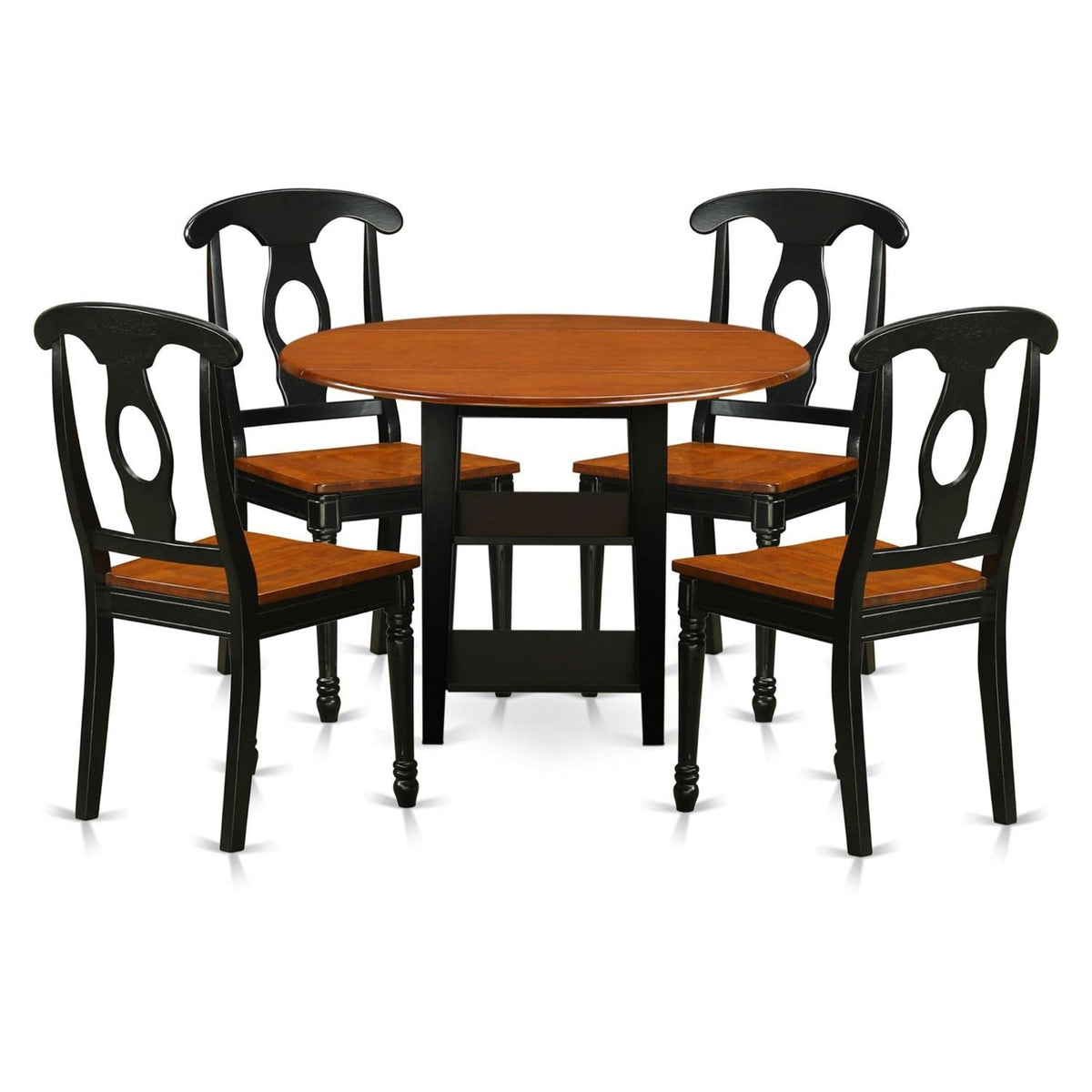 Casafoyer Suke5-Bch-W Sudbury 5 Piece Kitchen Set For 4 Includes A Round Room Table With Dropleaf & Shelves And 4 Dining Chairs, 42X42 Inch