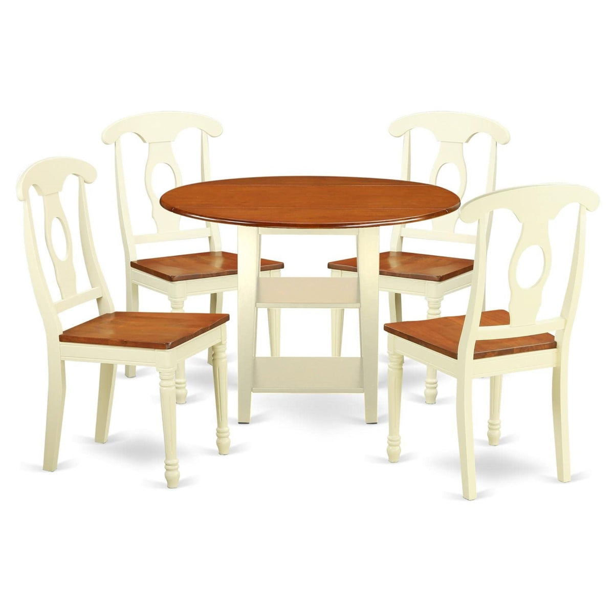 Casafoyer Suke5-Bmk-W Sudbury 5 Piece Kitchen Set For 4 Includes A Round Room Table With Dropleaf & Shelves And 4 Dining Chairs, 42X42 Inch