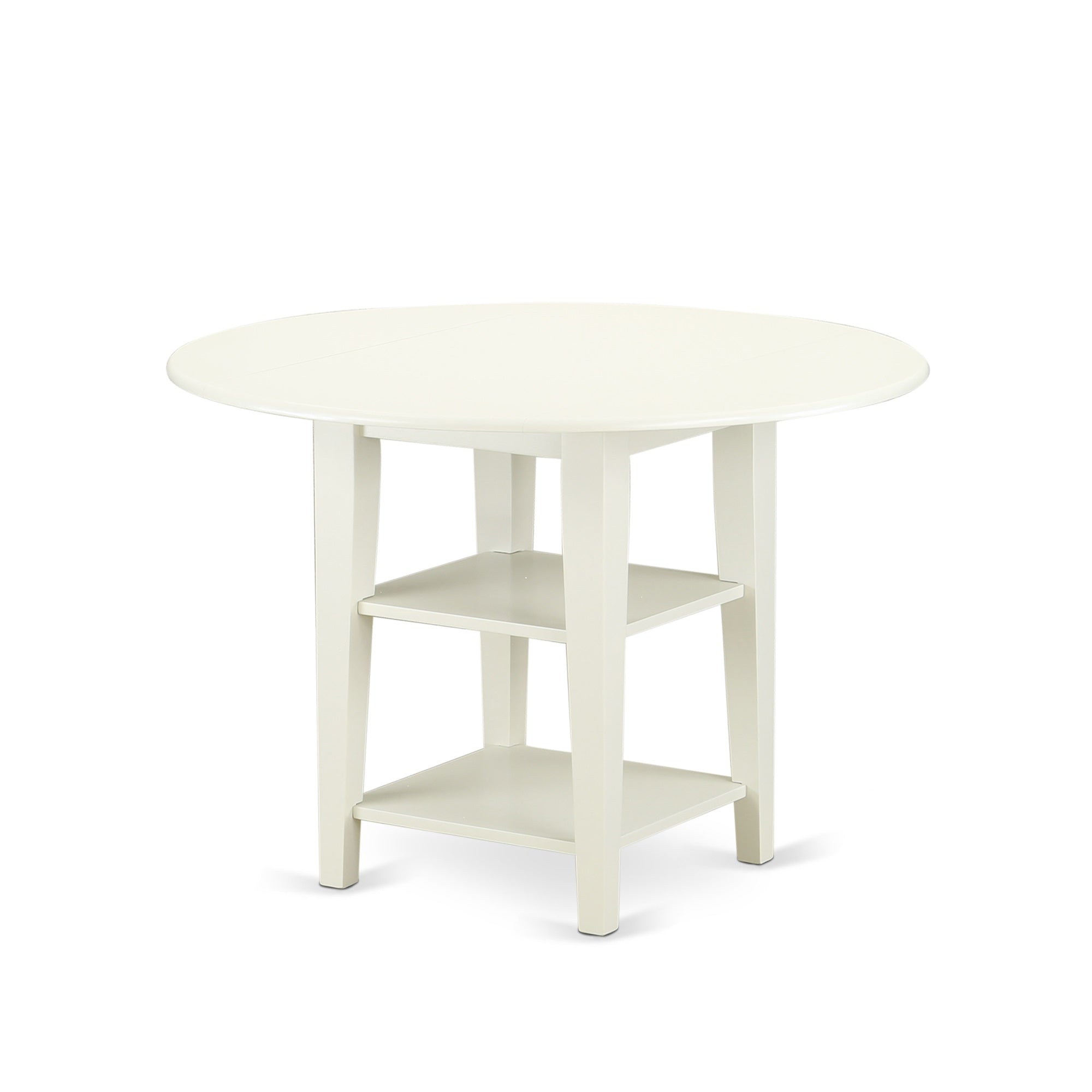 Sudbury Kitchen Set - Round Table With Drop Leaf And 4 Panel Back Chairs In Linen White - Stable Hardwood Construction - Ideal For Enjoyable Dining Experiences'