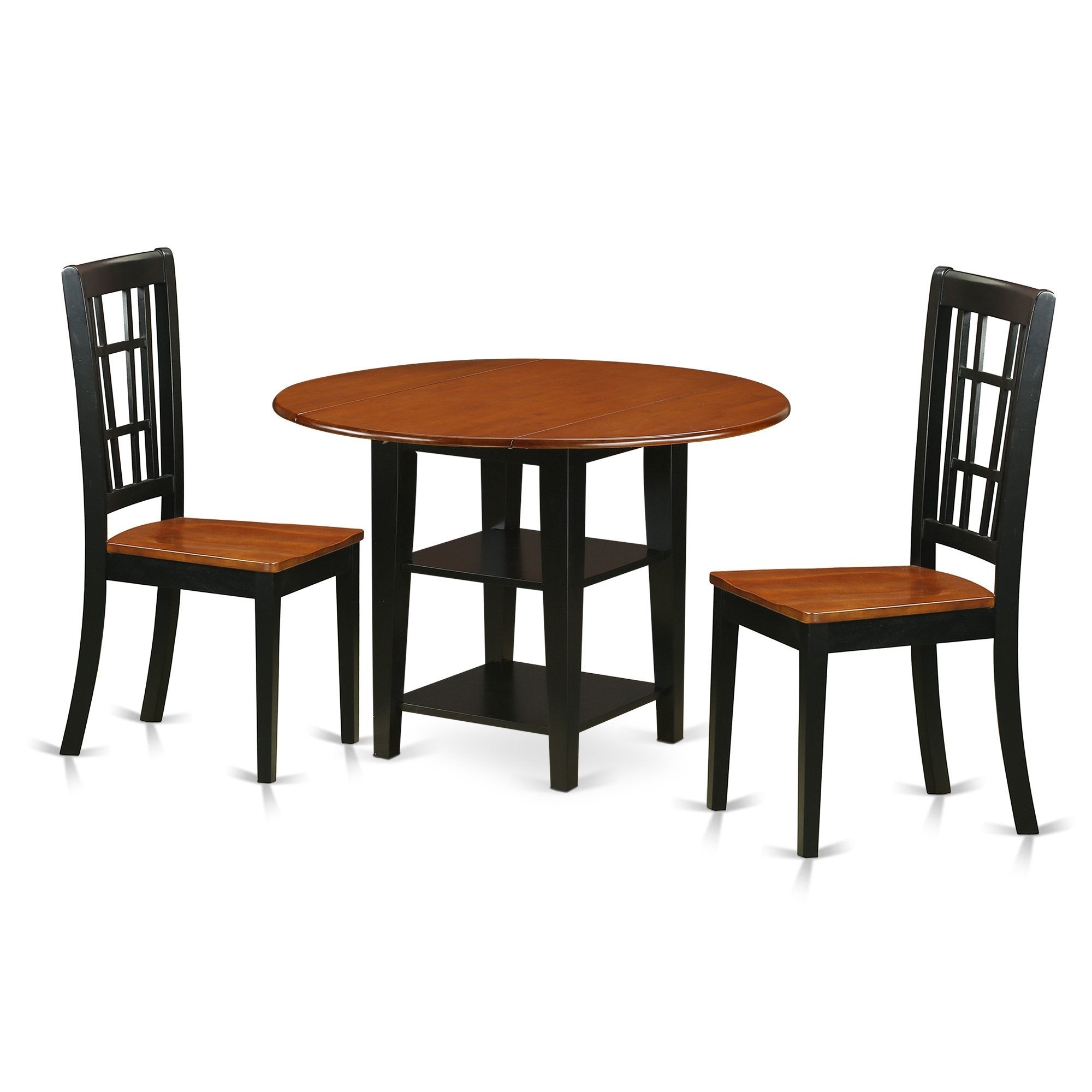 Casafoyer Suni3-Bch-W 3 Piece Dinette Set For Small Spaces Contains A Round Table With Dropleaf & Shelves And 2 Dining Chairs, 42X42 Inch, Black & Cherry