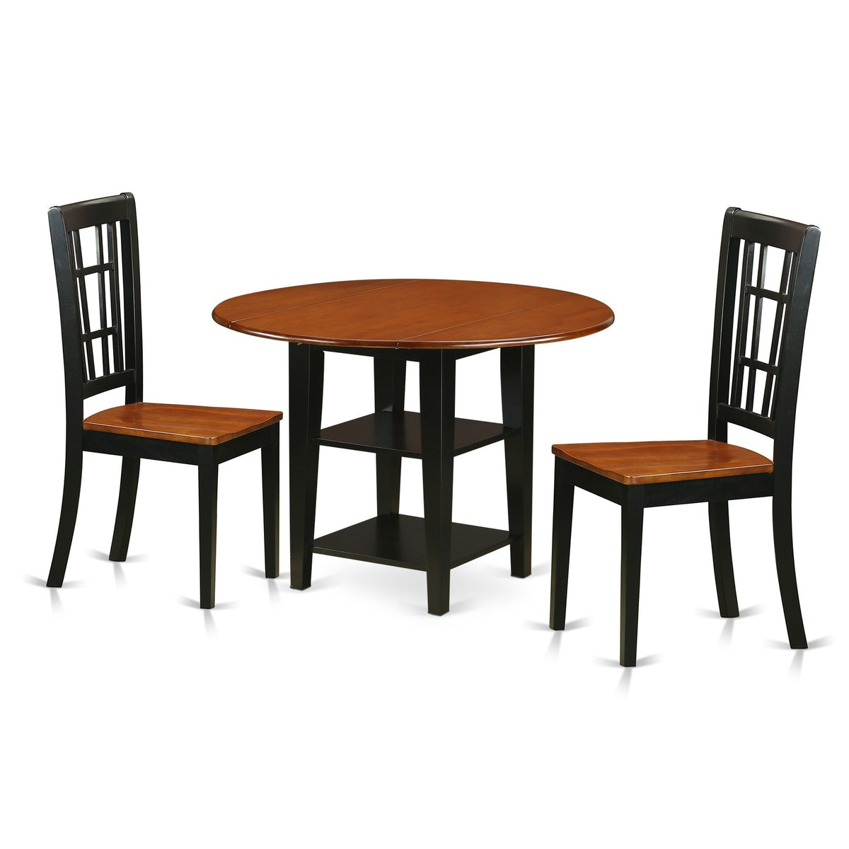 Casafoyer Suni3-Bch-W 3 Piece Dinette Set For Small Spaces Contains A Round Table With Dropleaf & Shelves And 2 Dining Chairs, 42X42 Inch, Black & Cherry