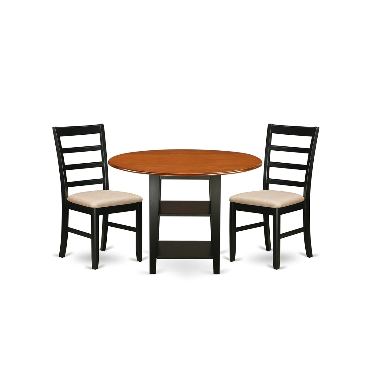 Casafoyer Supf3-Bch-C 3 Piece Dining Room Set Contains A Round Kitchen Table With Dropleaf & Shelves And 2 Linen Fabric Upholstered Chairs, 42X42 Inch, Black & Cherry