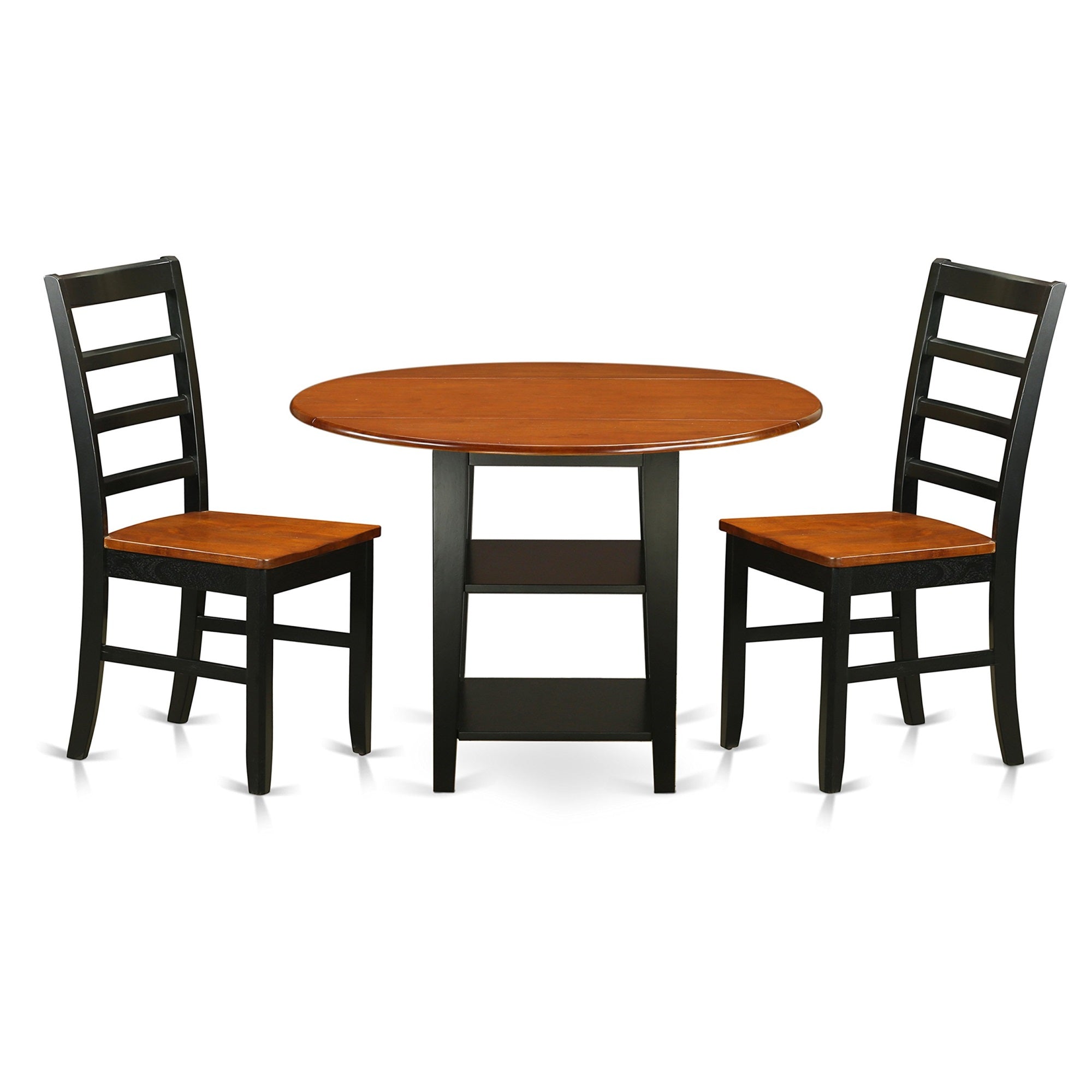 East West Furniture Supf3-Bch-W 3 Piece Room Furniture Set Contains A Round Kitchen Table With Dropleaf & Shelves And 2 Dining Chairs, 42X42 Inch, Black & Cherry