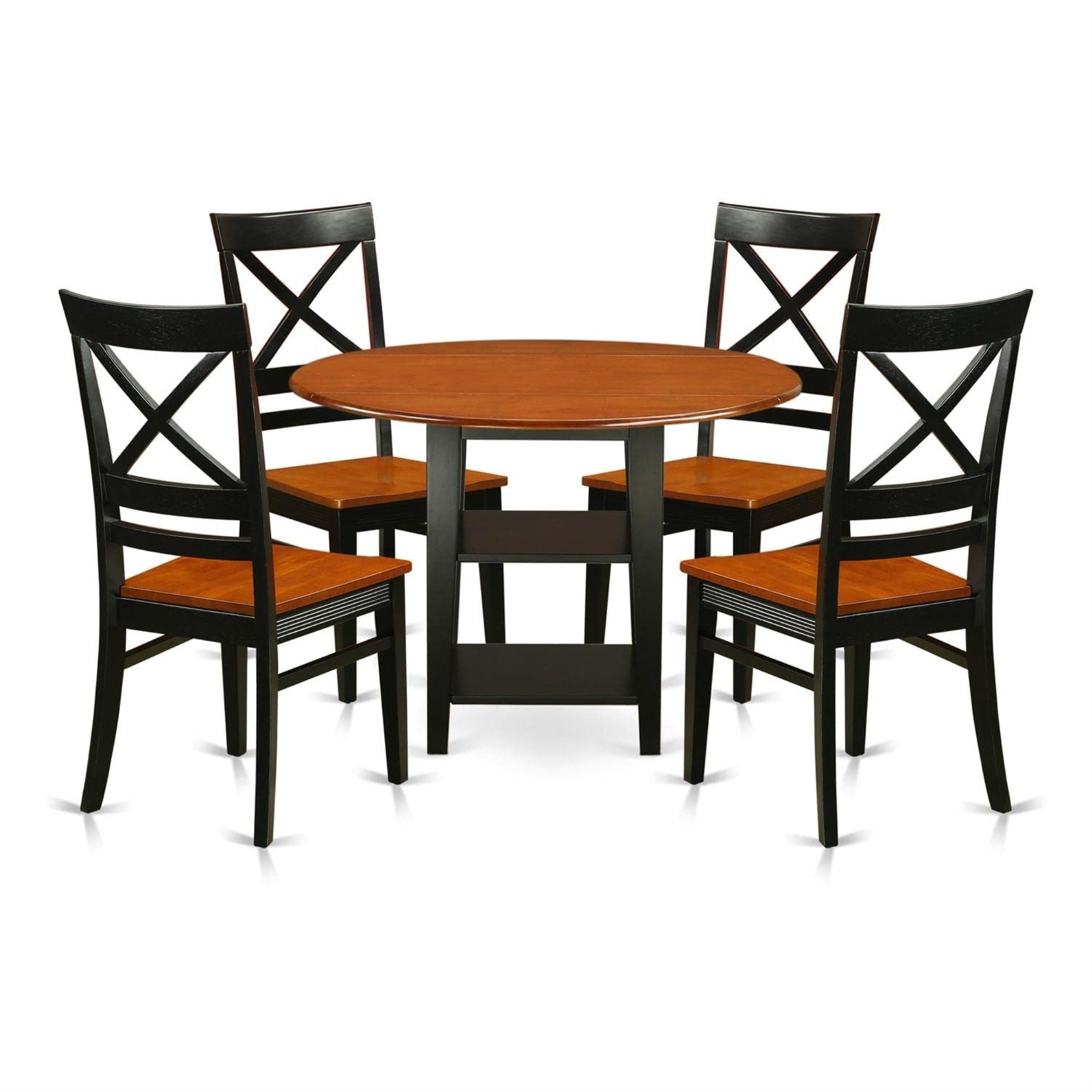 Casafoyer Suqu5-Bch-W 5 Piece Modern Set Includes A Round Wooden Table With Dropleaf & Shelves And 4 Kitchen Dining Chairs, 42X42 Inch