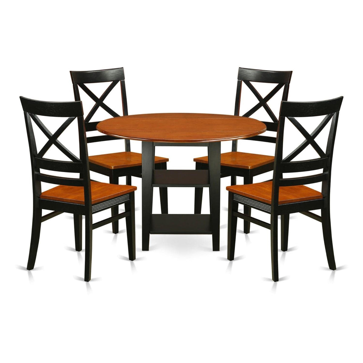 Casafoyer Suqu5-Bch-W 5 Piece Modern Set Includes A Round Wooden Table With Dropleaf & Shelves And 4 Kitchen Dining Chairs, 42X42 Inch