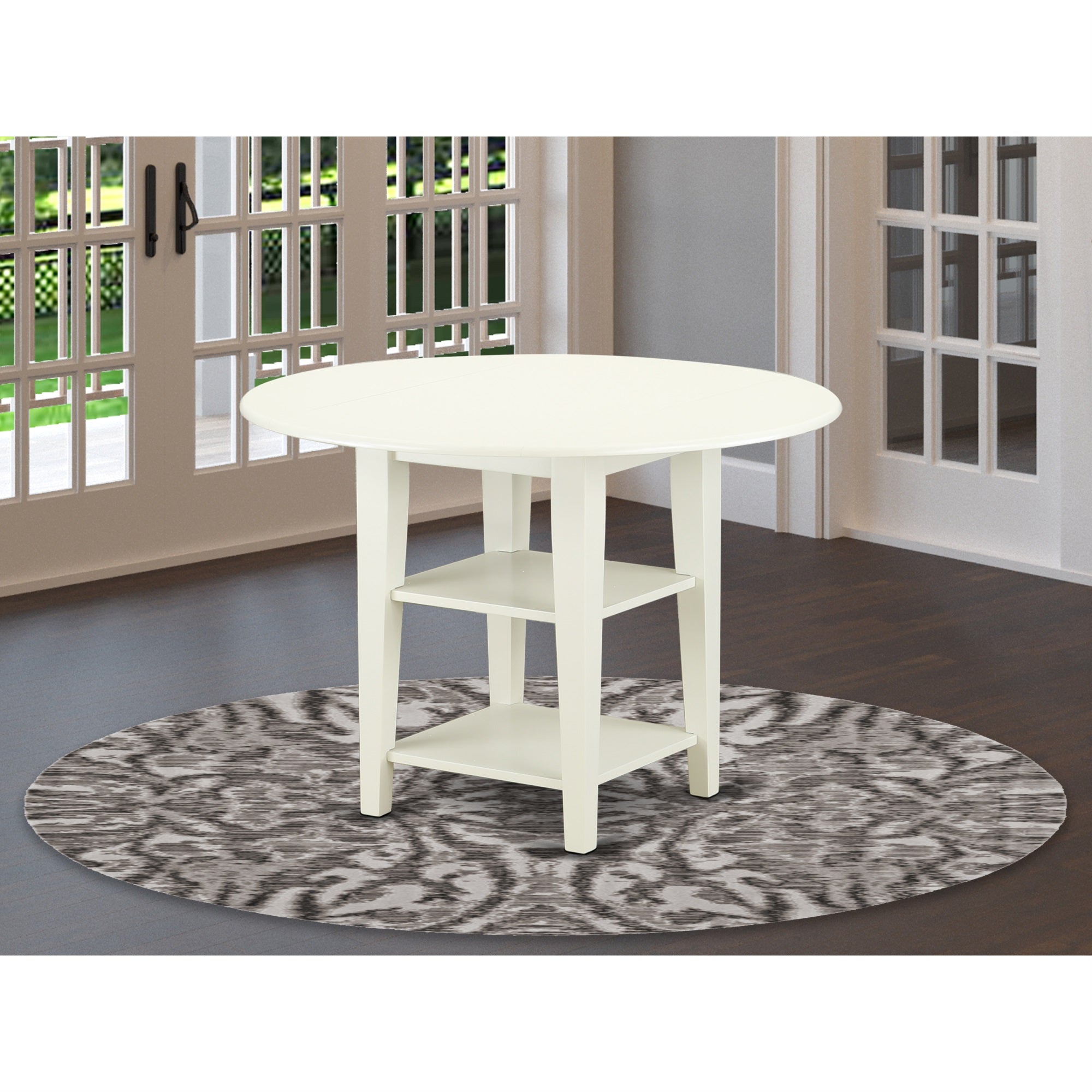 Ergode Kitchen Dining Table Set - Linen Fabric Baby Blue Chairs & Linen White Drop Leaf Table. Stable, Durable, Easy To Assemble & Clean. 2 Chairs & 1 Round Dining Table.