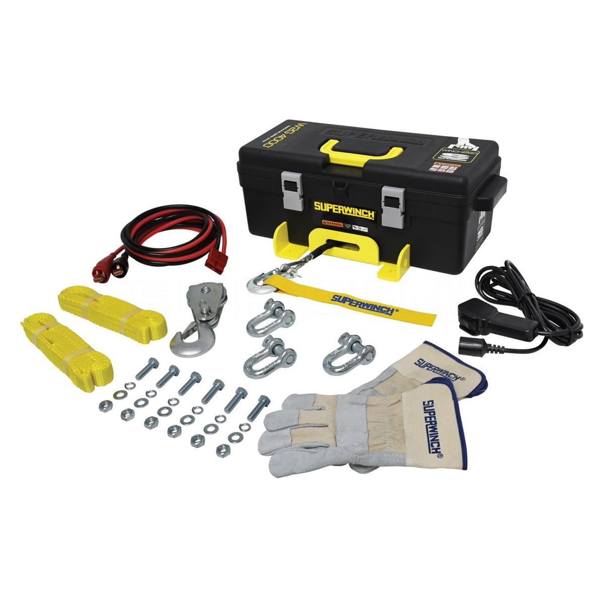 Superwinch 1140232 Winch2Go 12V Dc Electric Portable Utility Winch 4000Lb(1814.4Kg) Single Line Pull With Steel Mounting Plate Integrated Hawse Fairlead 7/32' X 40' Synthetic Rope Handheld Remote