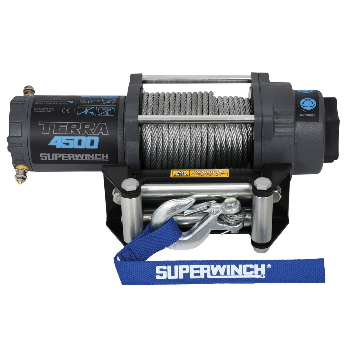 Superwinch 1145260 Terra 4500 Powersports Winch 12V Dc 4500Lb(2041.2Kg) Single Line Pull Utv/Atv With Roller Fairlead 15/64In. X 50Ft. Steel Wire Rope Handheld Remote Handlebar Switch