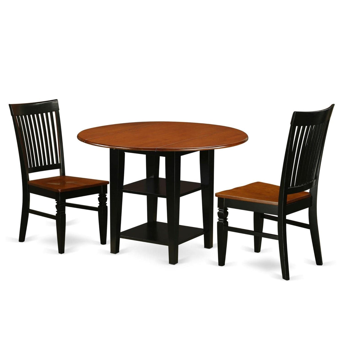 Casafoyer Suwe3-Bch-W 3 Piece Room Furniture Set Contains A Round Kitchen Table With Dropleaf & Shelves And 2 Dining Chairs, 42X42 Inch, Black & Cherry
