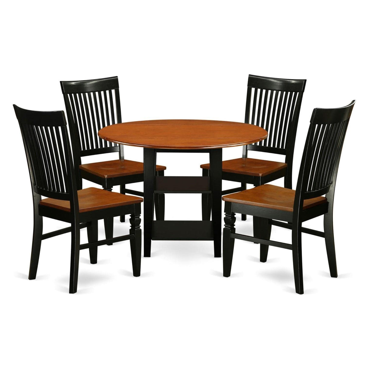 Casafoyer Suwe5-Bch-W 5 Piece Set Includes A Round Dining Room Table With Dropleaf & Shelves And 4 Kitchen Chairs, 42X42 Inch, Black & Cherry