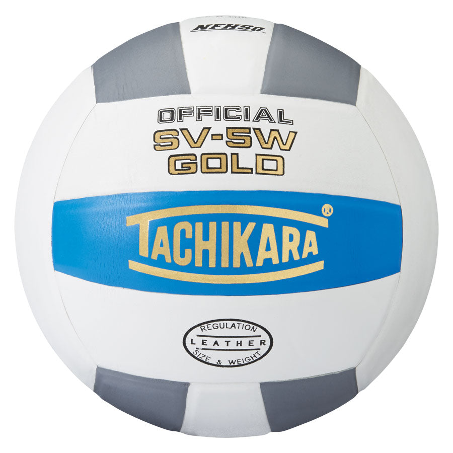 Tachikara Sv5W Gold Premium Leather Volleyball (Blue, White And Silver)