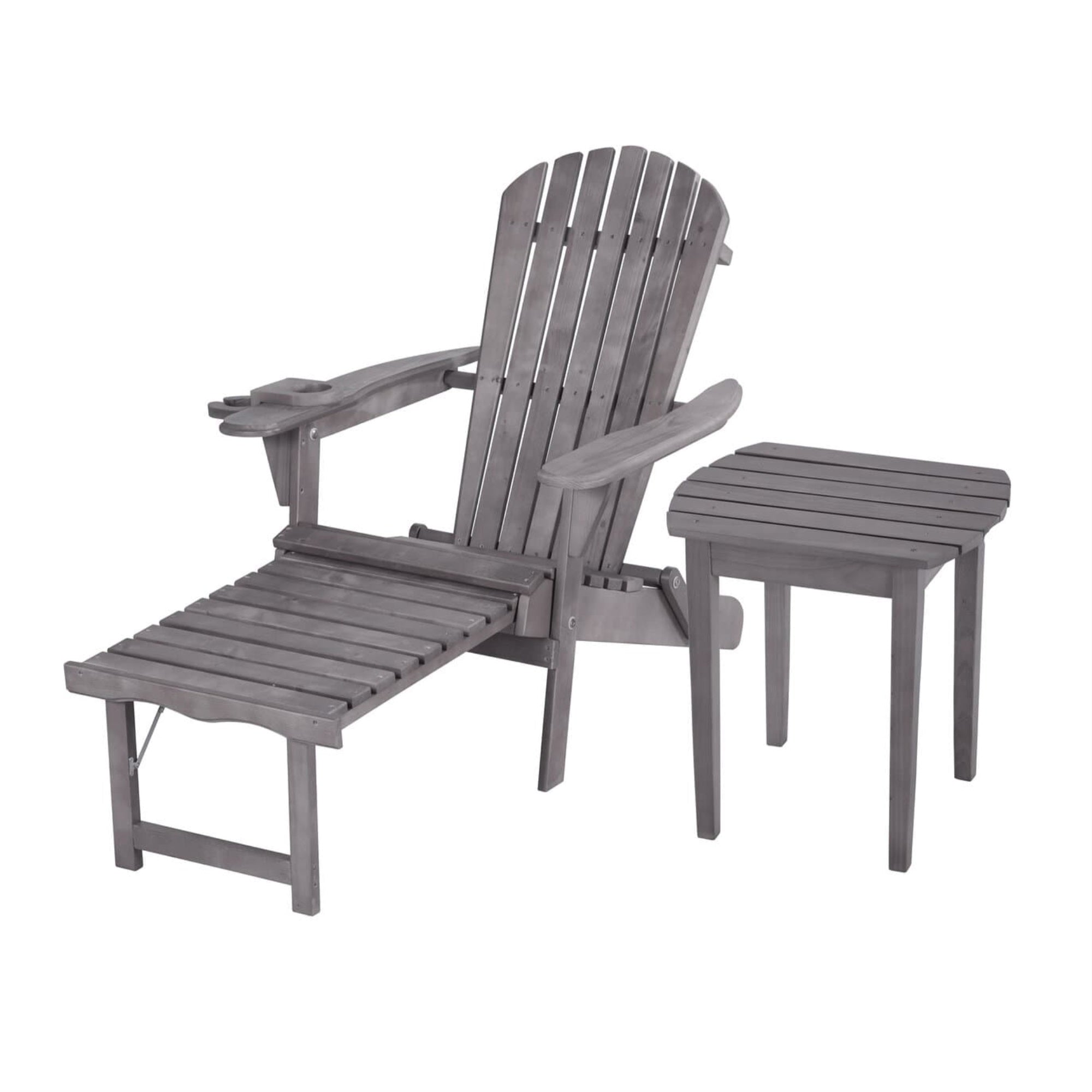 Oceanic Collection Adirondack Chaise Lounge Chair Foldable, cup and glass holder, built in ottoman, Set of 1 Lounge chair and 1 end table