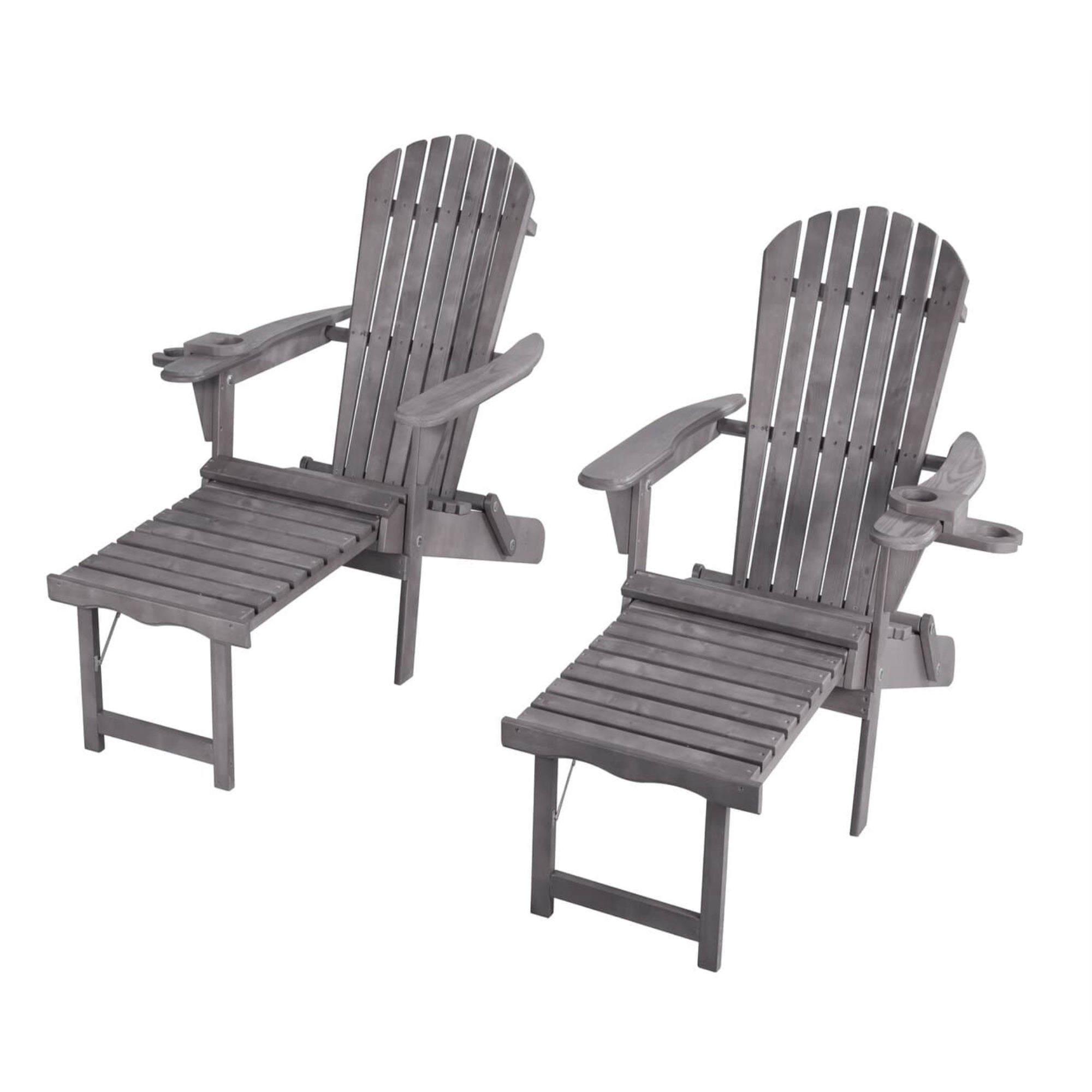 Oceanic Collection Adirondack Chaise Lounge Chair Foldable, cup and glass holder, built in ottoman, Set of 2