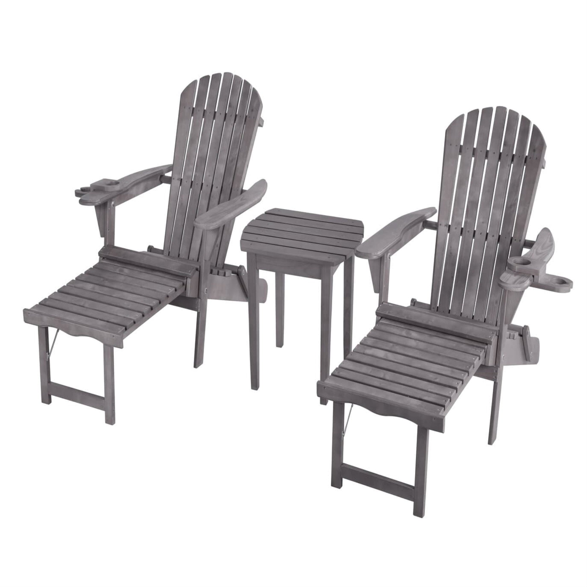 Oceanic Collection Adirondack Chaise Lounge Chair Foldable, cup and glass holder, built in ottoman, Set of 2 Lounge chairs and 1 end table