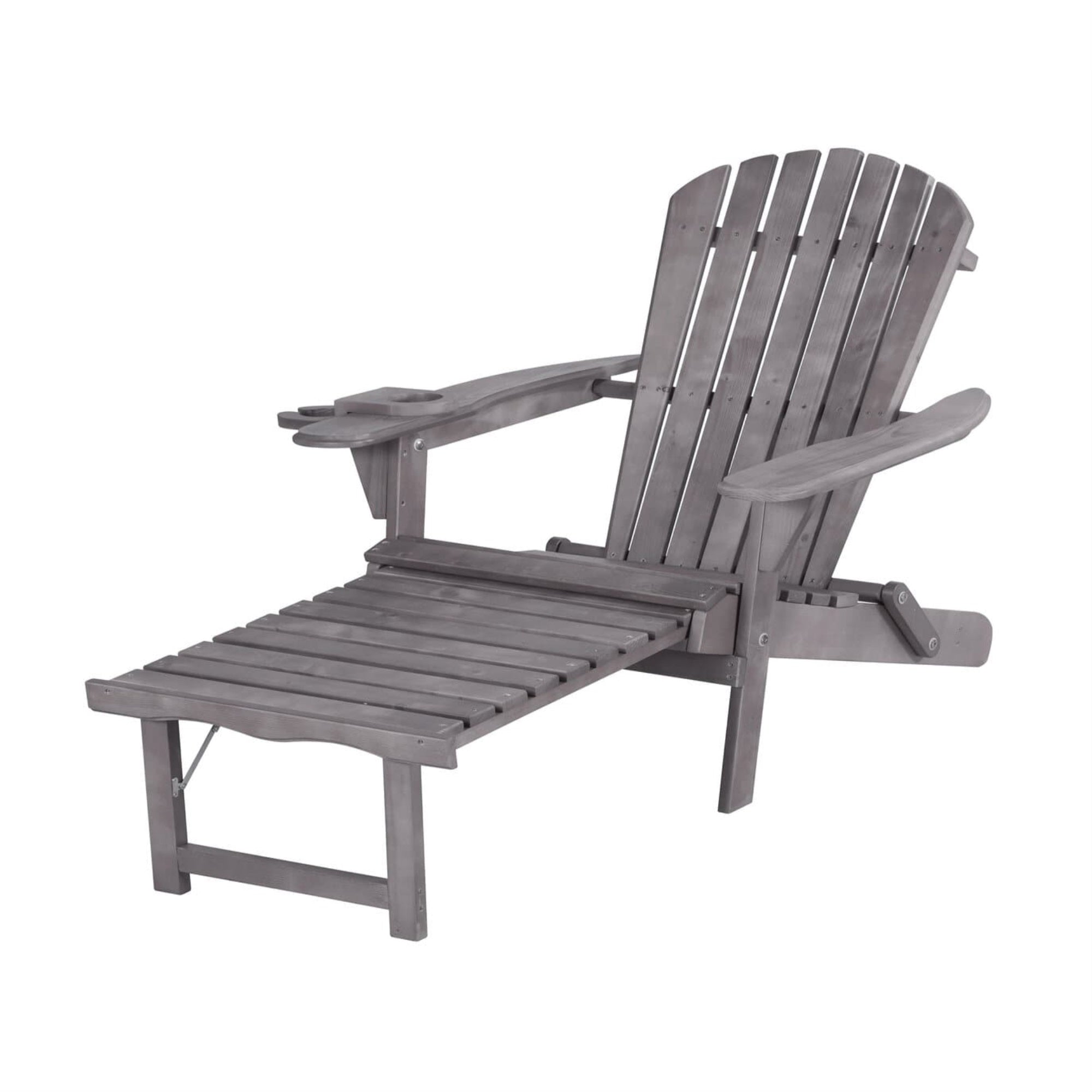 Oceanic Collection Adirondack Chaise Lounge Chair Foldable, cup and glass holder, built in ottoman