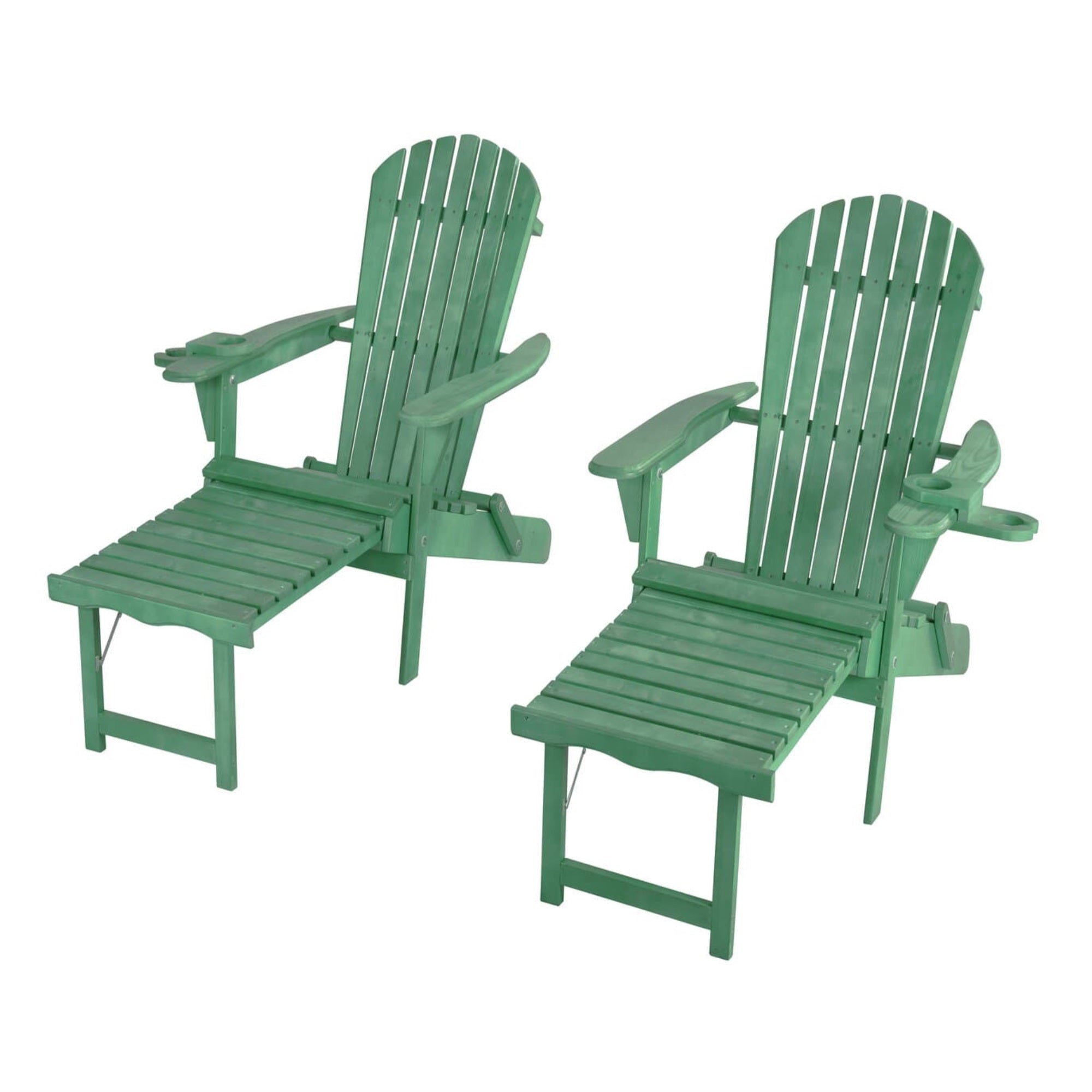 Oceanic Collection Adirondack Chaise Lounge Chair Foldable, cup and glass holder, built in ottoman, Set of 2