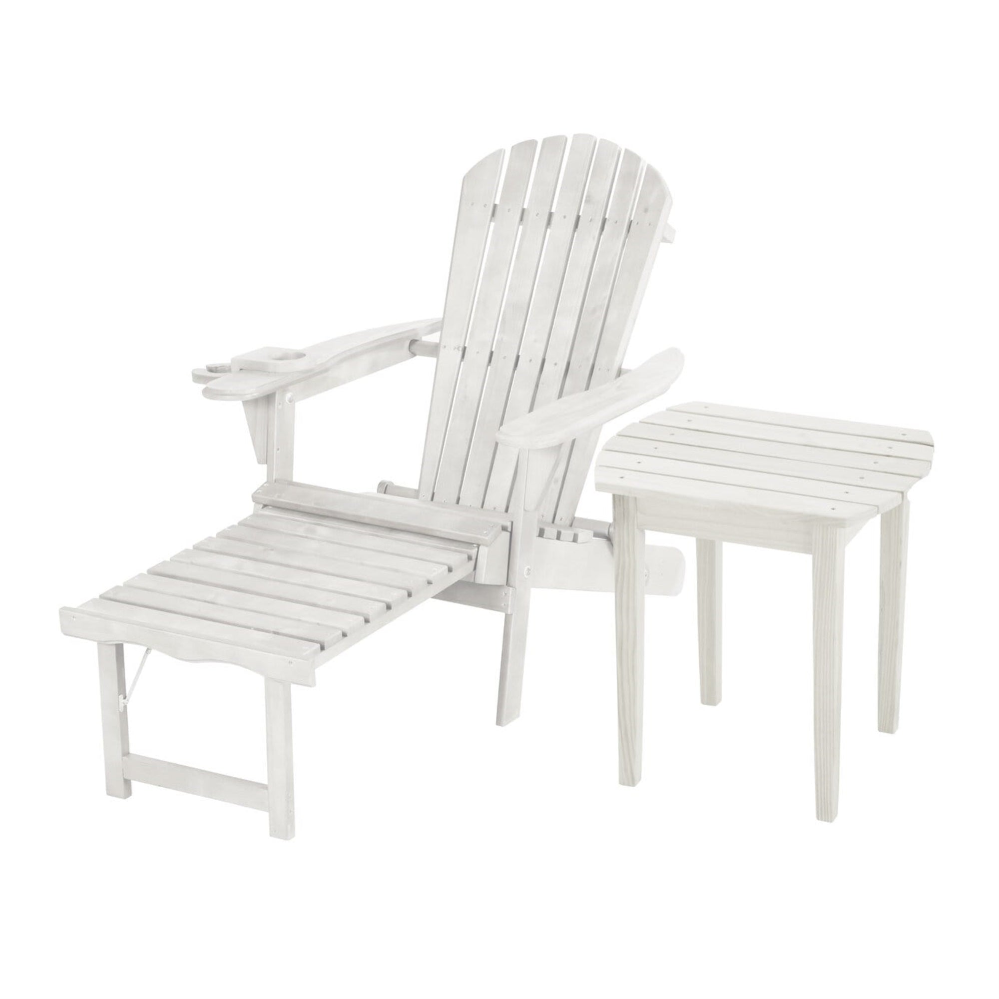 Oceanic Collection Adirondack Chaise Lounge Chair Foldable, cup and glass holder, built in ottoman, Set of 1 Lounge chair and 1 end table