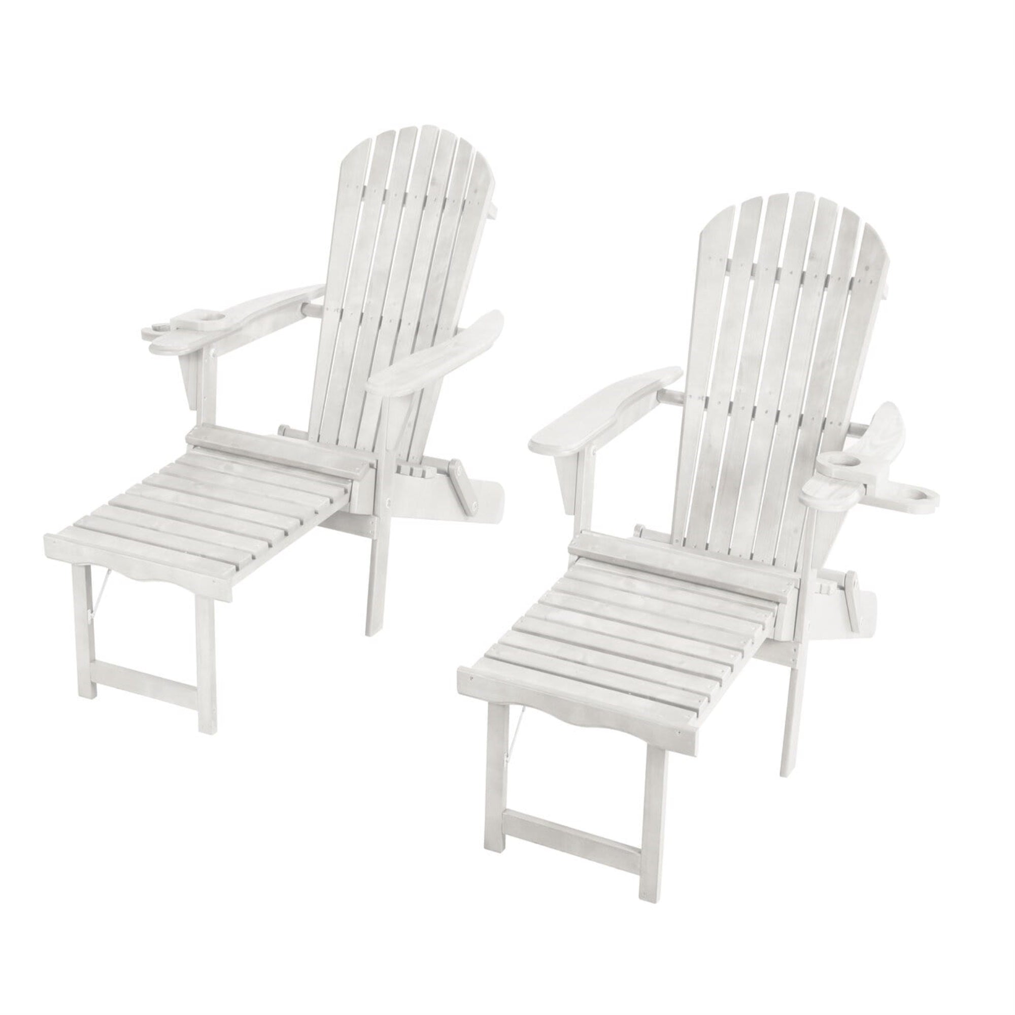 Oceanic Collection Adirondack Chaise Lounge Chair Foldable, cup and glass holder, built in ottoman, Set of 2