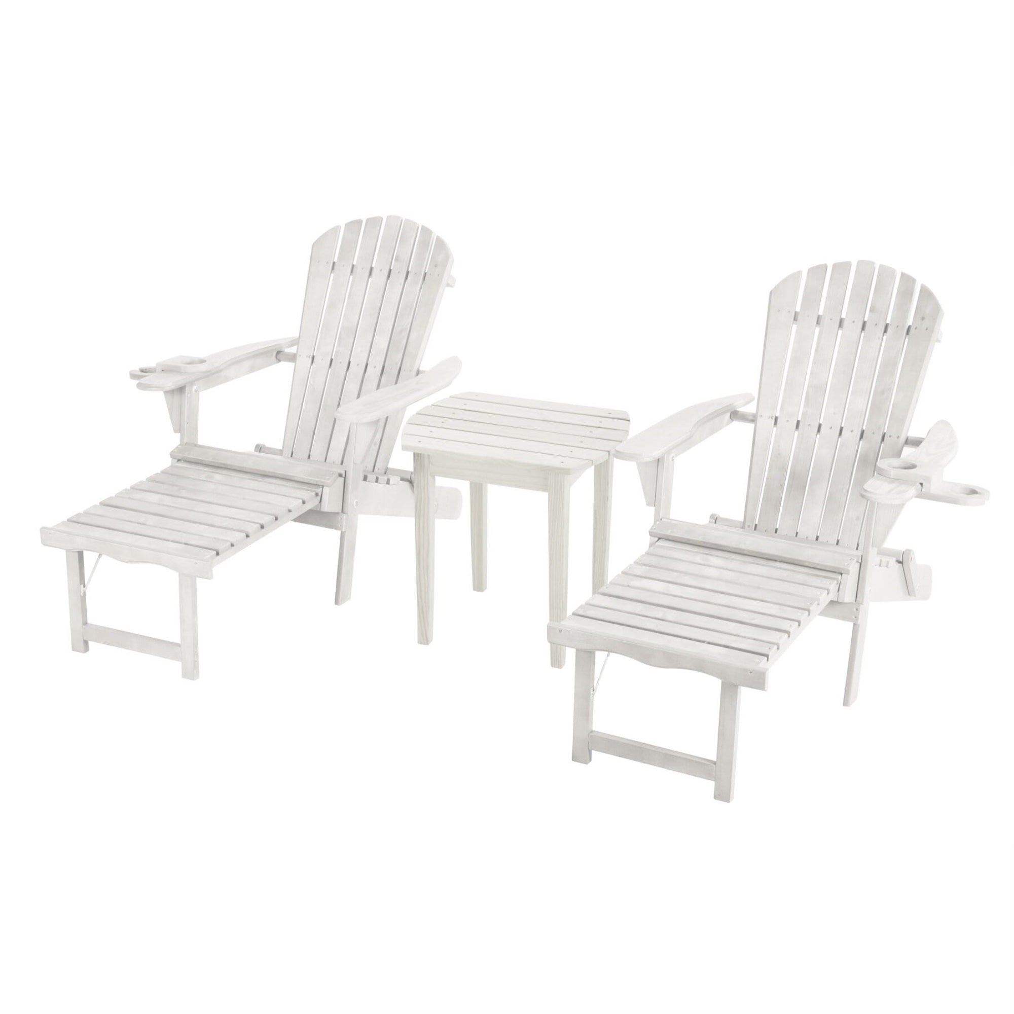 Oceanic Collection Adirondack Chaise Lounge Chair Foldable, cup and glass holder, built in ottoman, Set of 2 Lounge chairs and 1 end table