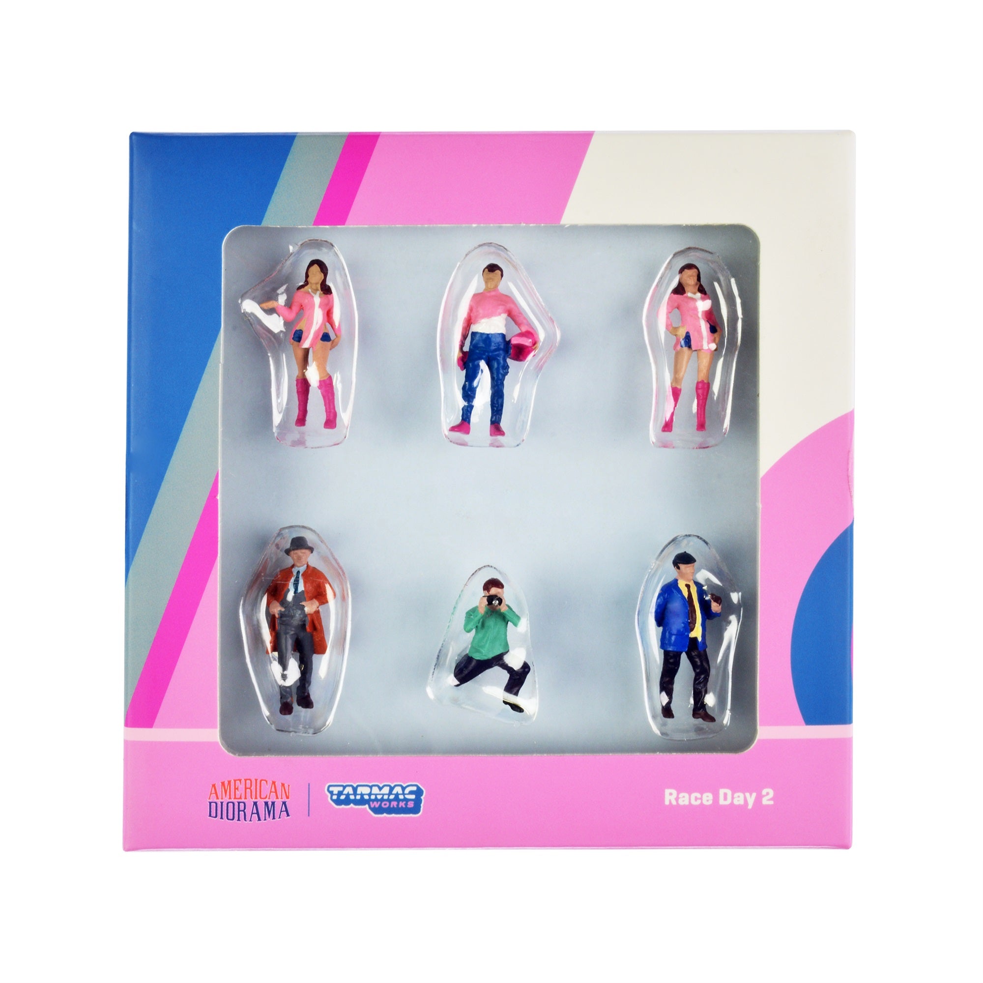 Race Day 2' 6 Piece Diecast Figure Set For 1/64 Scale Models By Tarmac Works & American Diorama