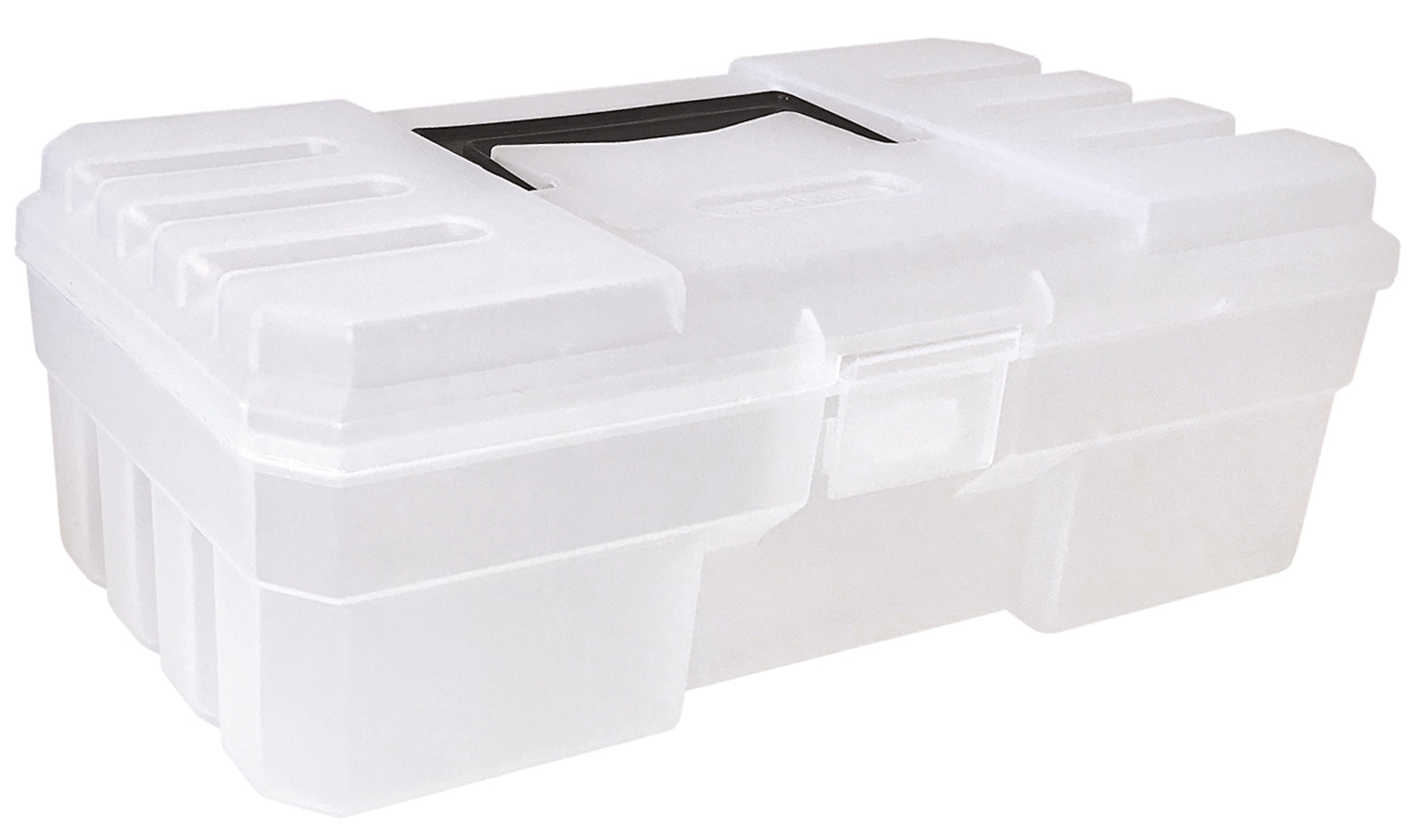 Tool Box, 5-1/2"L x 12"W x 4-1/8"H, flush surface for convenient stacking, manufactured from heavy-duty polypropylene, clear, Made in US, case of 12