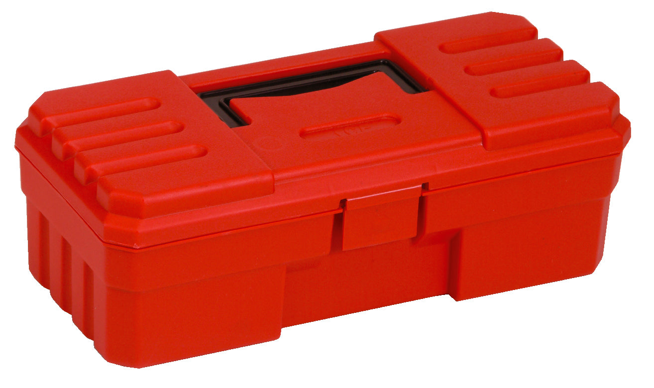 Tool Box, 5-1/2"L x 12"W x 4-1/8"H, flush surface for convenient stacking, manufactured from heavy-duty polypropylene, red, Made in US, case of 12