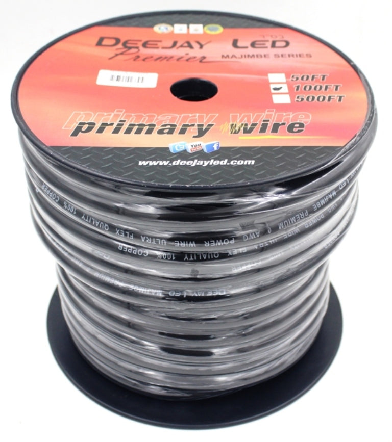 0-Gauge 100 Foot Black Pure Copper Stranded Power Cable