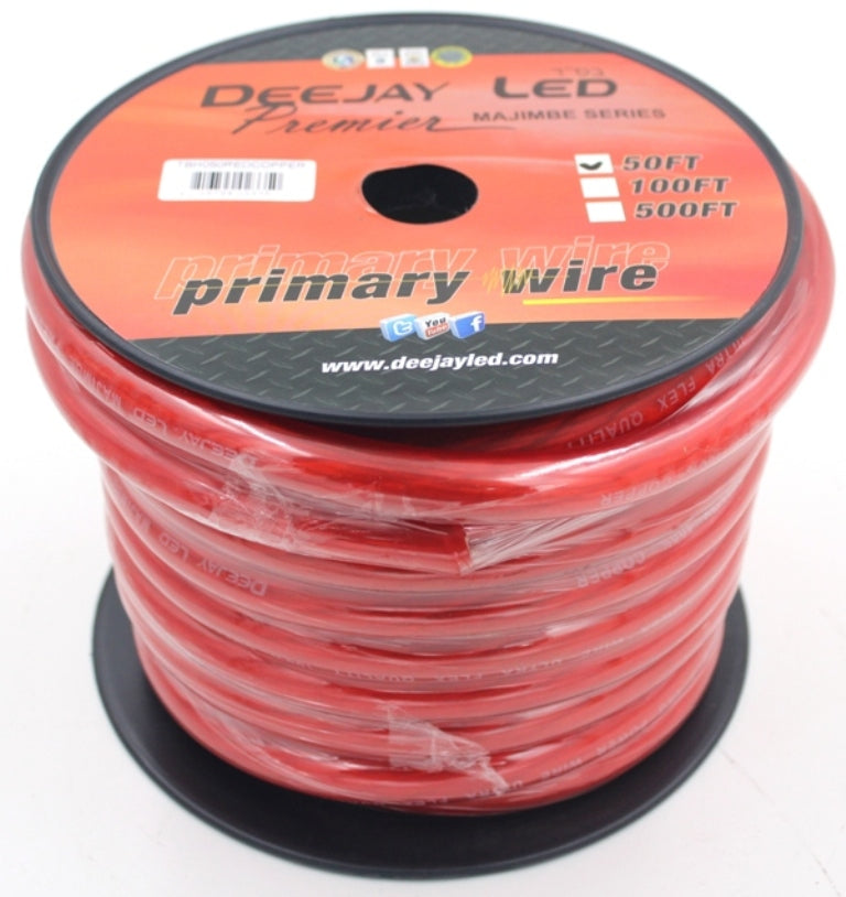 0-Gauge 50 Foot Red Pure Copper Stranded Power Cable