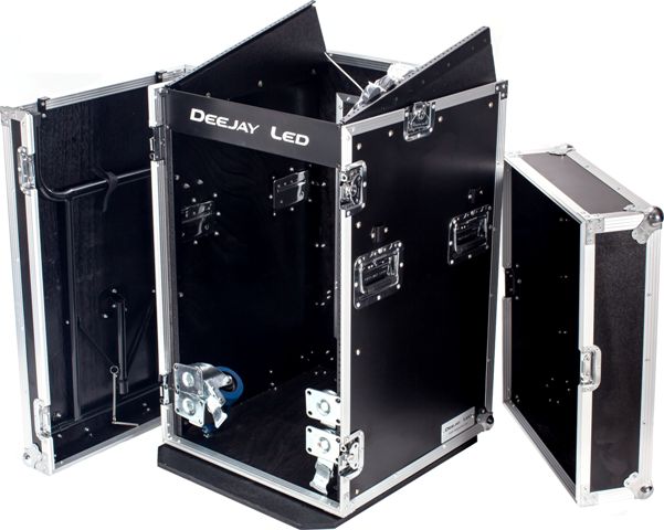 Fly Drive Case 11U Space Slant Mixer Rack / 16U Space Vertical Rack System W/Caster Board & Side Table