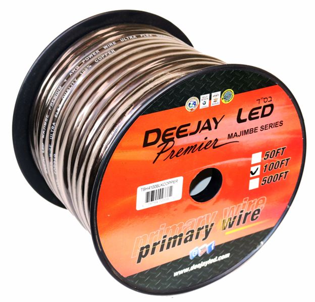 4-Gauge 100 Foot Black Pure Copper Stranded Power Cable