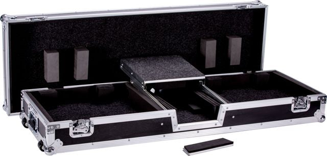 Fly Drive Dj Coffin Case For Two Turntables In Standard Style Position Plus One 10-Inches Mixer With Laptop Shelf & Low Profile Wheels
