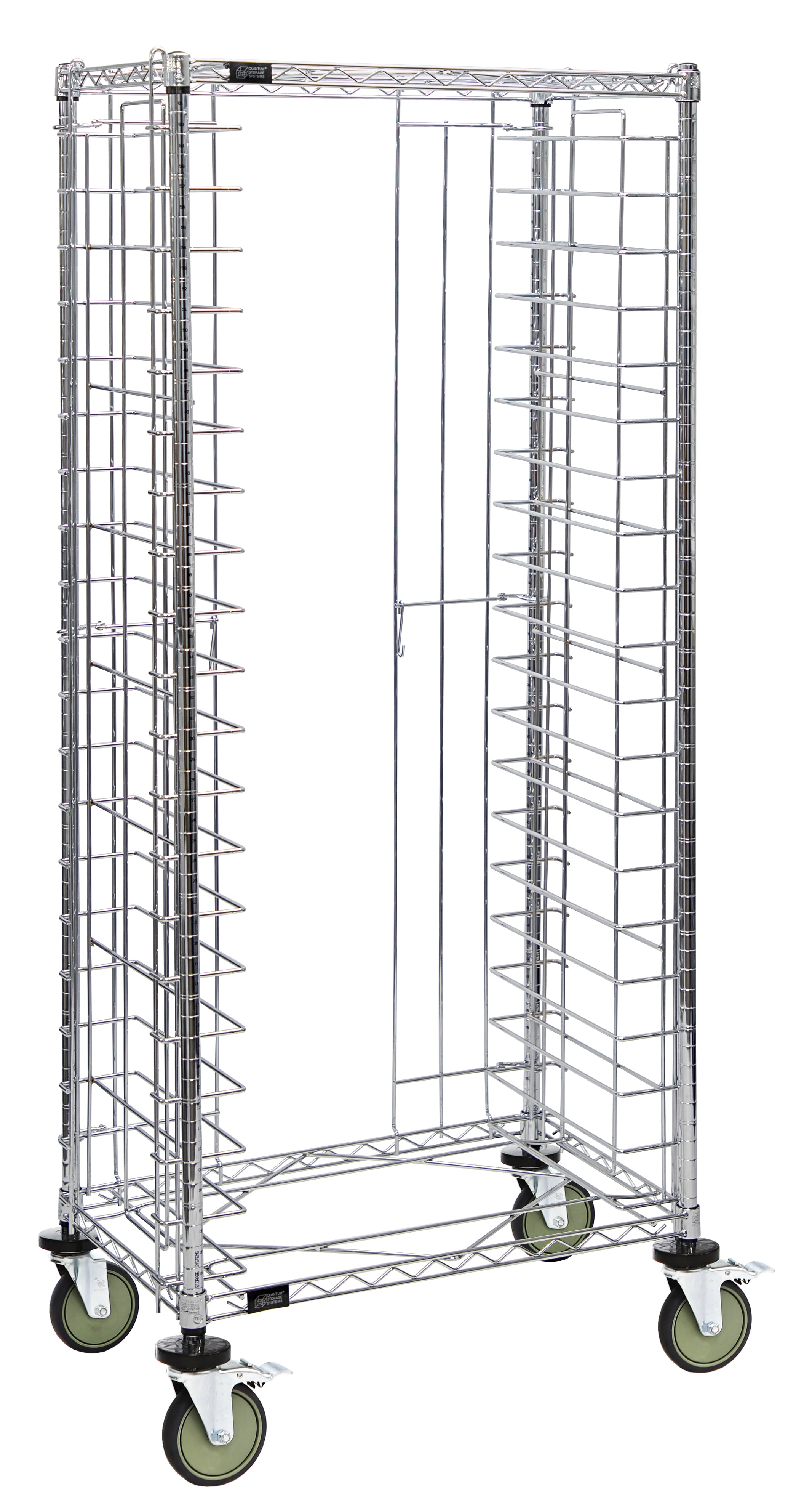 Tray Cart, mobile, full size, 18"W x 30"D x 69"H, side loading, holds (20) trays, casters, chrome plated finish, NSF