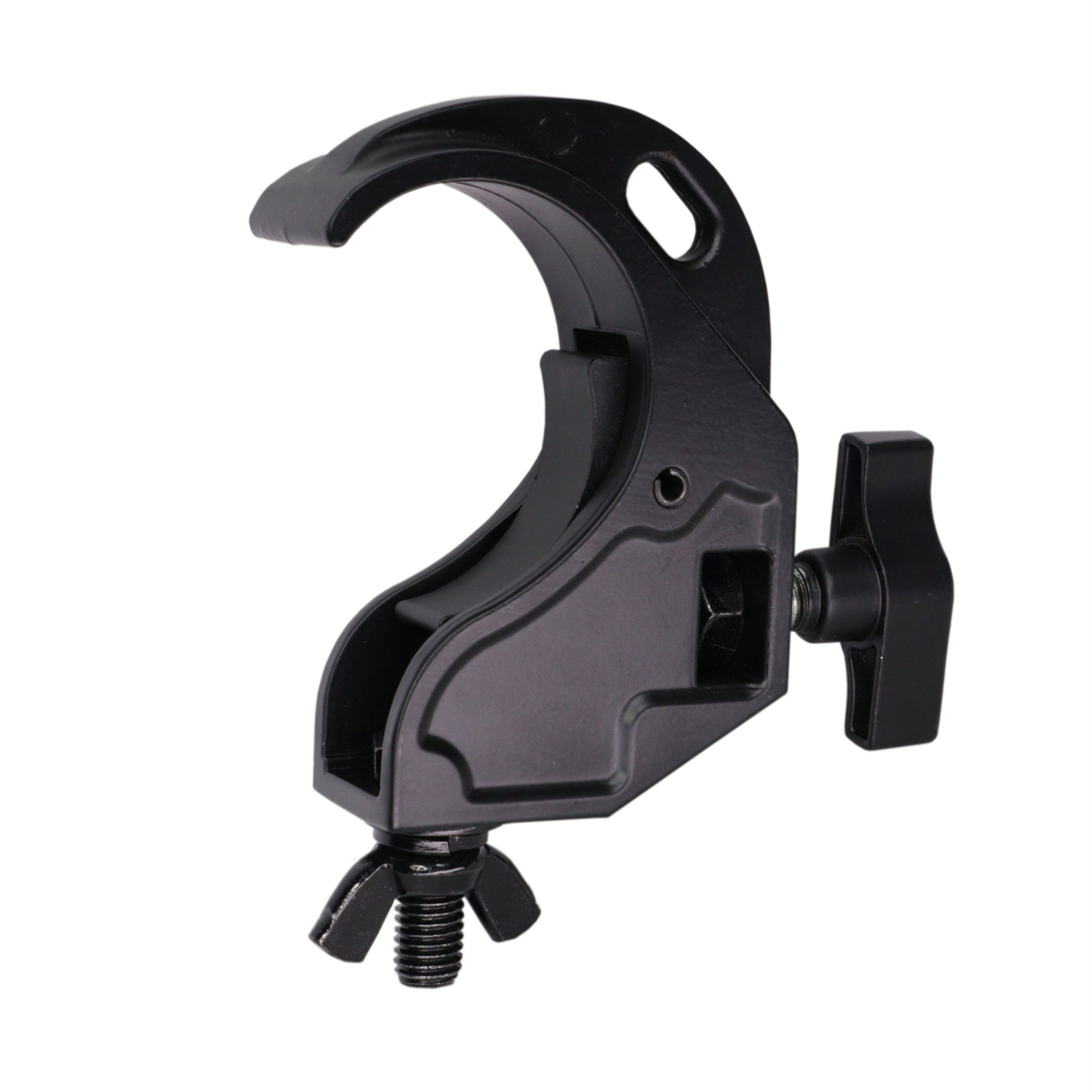 Aluminum Hook Style M10 Clamp With Big Wing Knob For 2 Truss Tube Capacity 45 Lbs. Black Finish