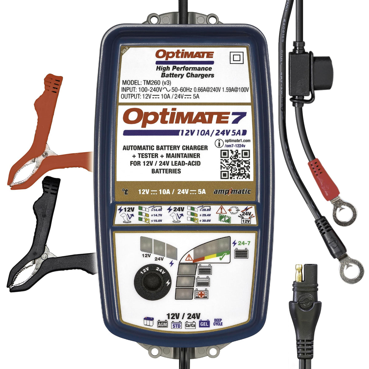 Optimate 7 12V/24V (V2) Gold 9 Step Battery Saving Test & Maintain W/ 2 Charge Voltages/3 Programs