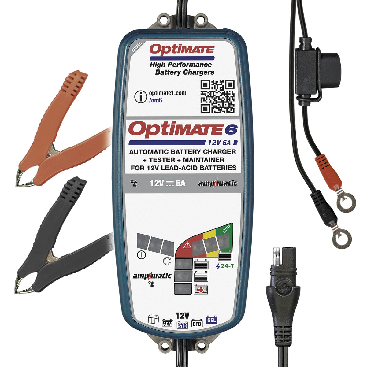 Optimate 6 Ampmatic (V2) Silver 9 Step Automatic Battery Saving Charger Tester & Maintainer