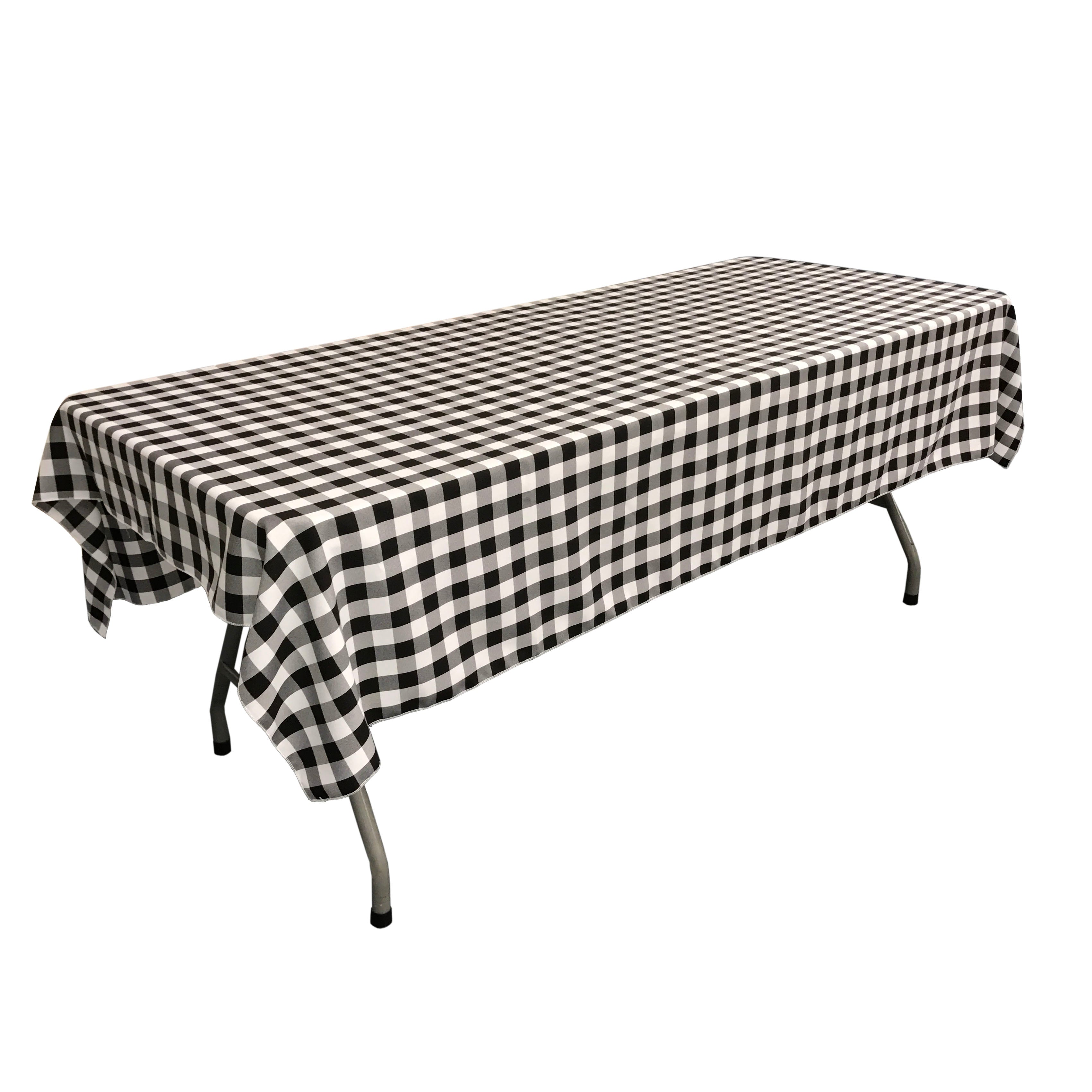 La Linen Checkered 60 By 84-Inch Rectangular Tablecloth, White And Black