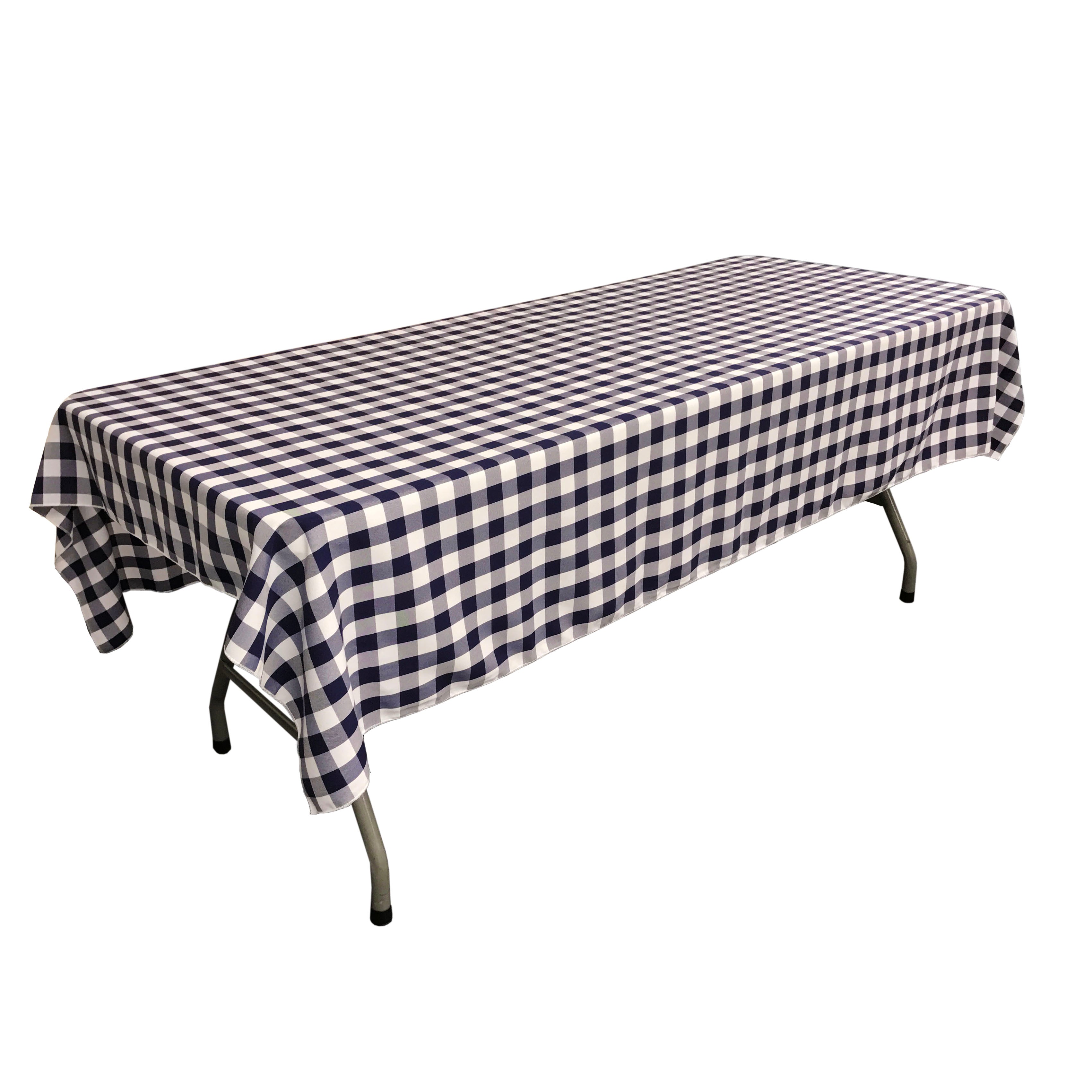 La Linen Checkered 60 By 84-Inch Rectangular Tablecloth, White And Navy