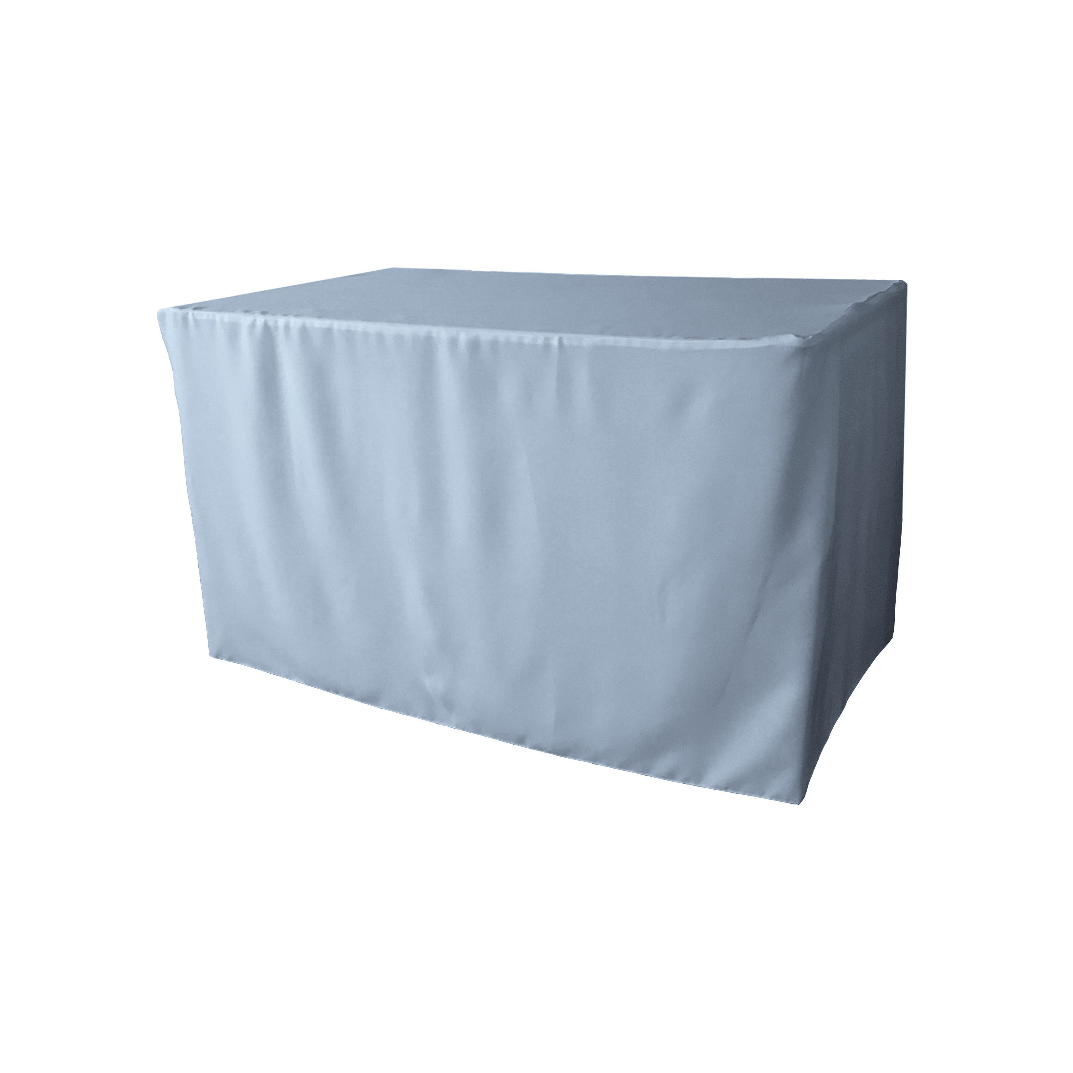 La Linen Polyester Poplin Fitted Tablecloth 48L X 24W X 30H, Light Blue