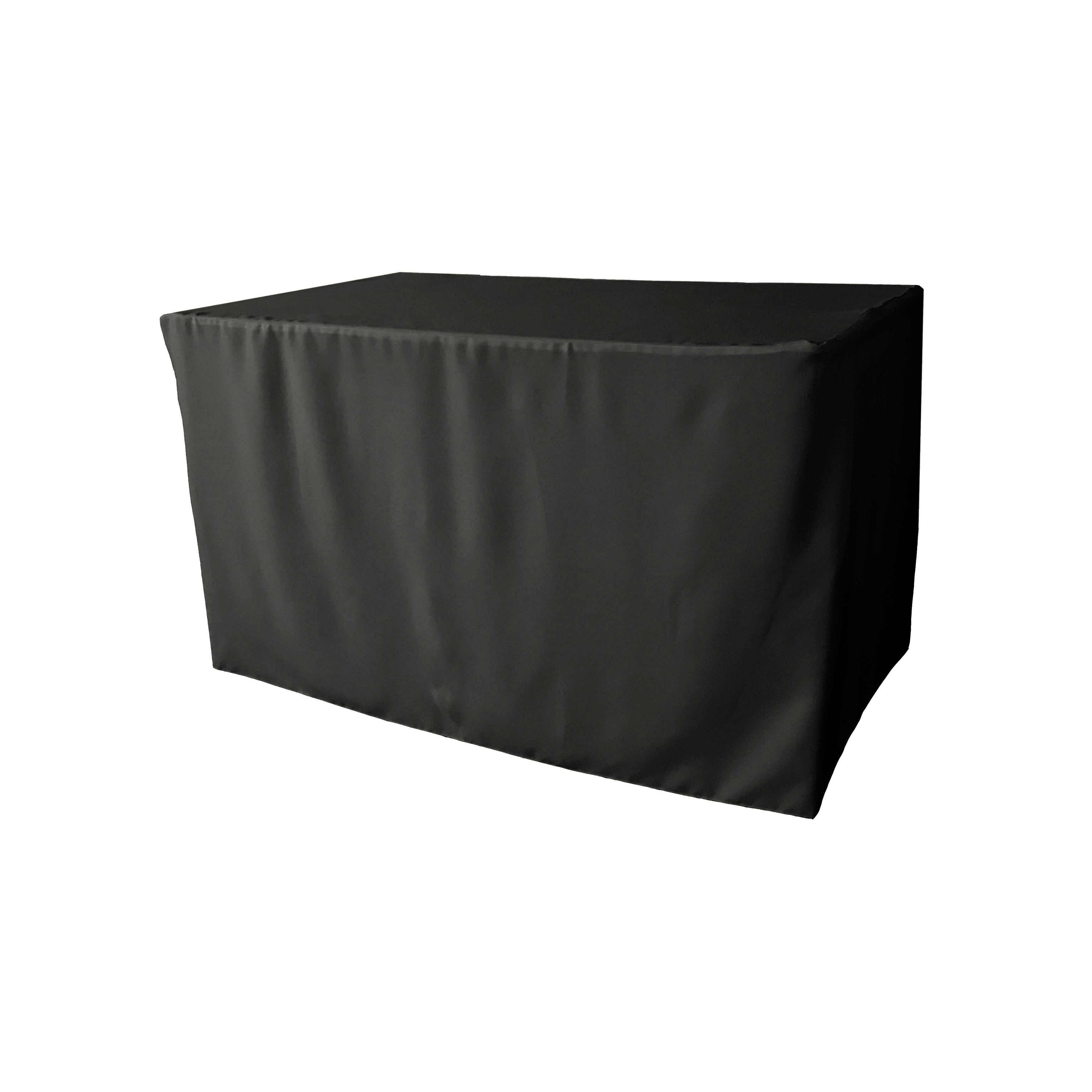 La Linen Polyester Poplin Fitted Tablecloth 48L X 30W X 30H, Black