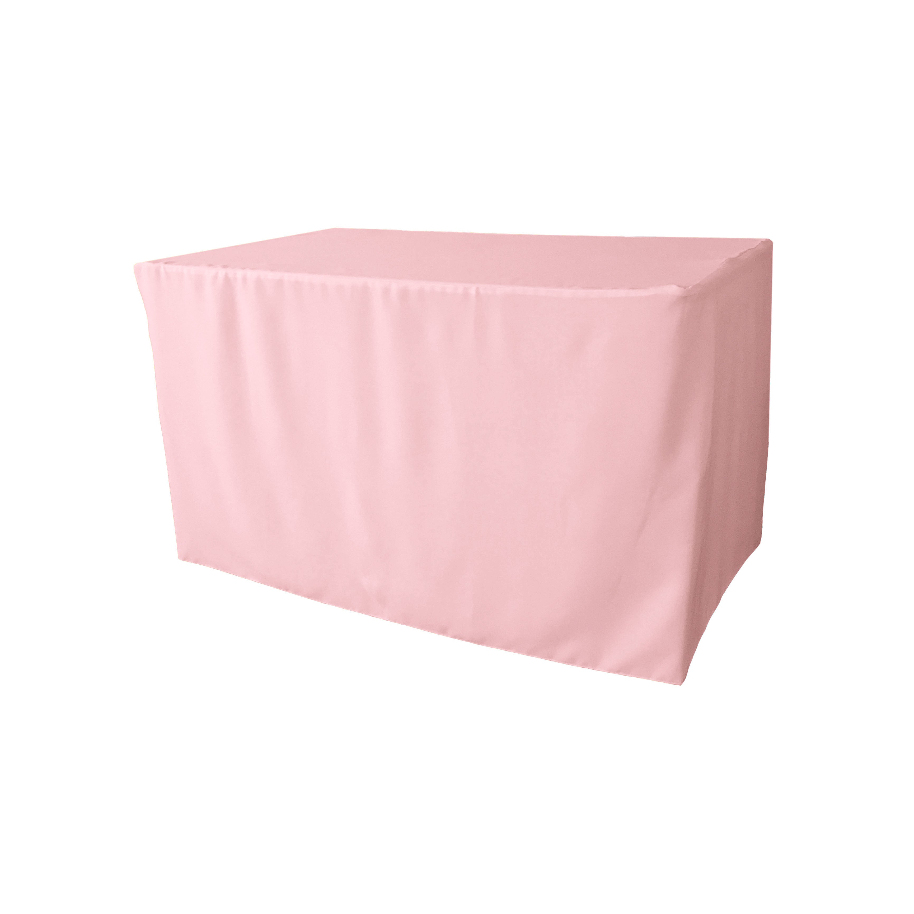 La Linen Polyester Poplin Fitted Tablecloth 48L X 30W X 30H, Light Pink