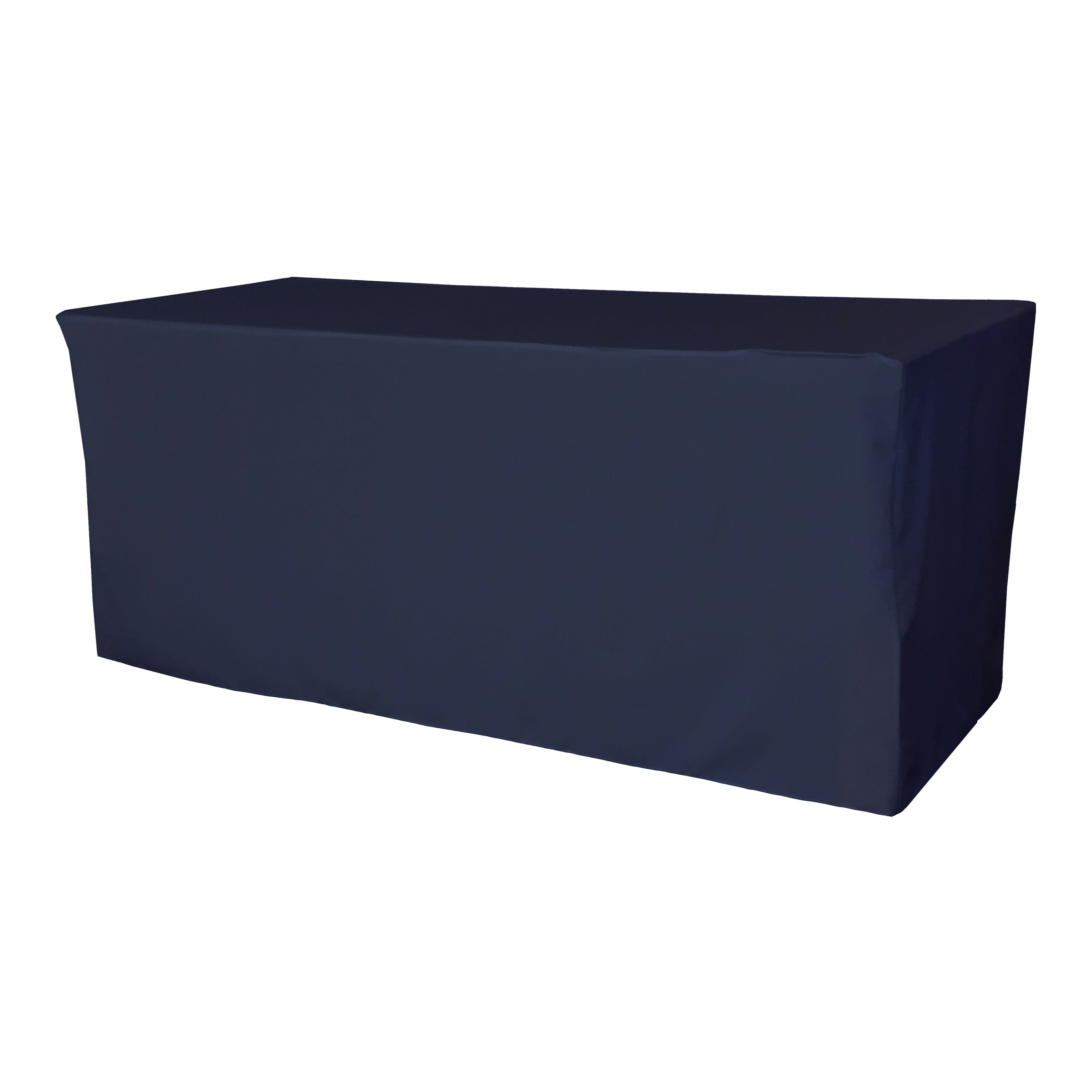 La Linen Polyester Poplin Fitted Tablecloth 72L X 30W X 30H, Navy Blue