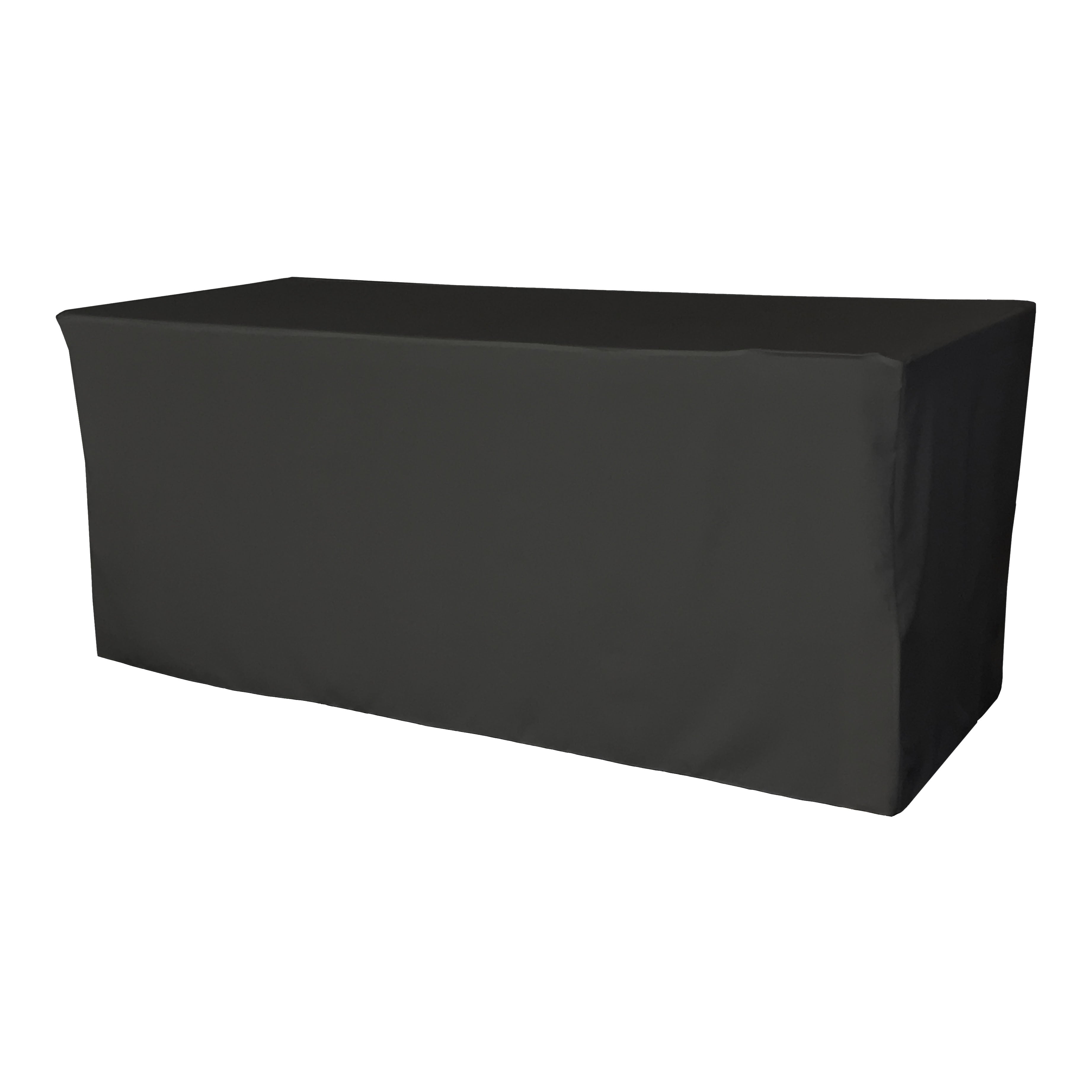 La Linen Polyester Poplin Fitted Tablecloth 96L X 30W X 30H, Black
