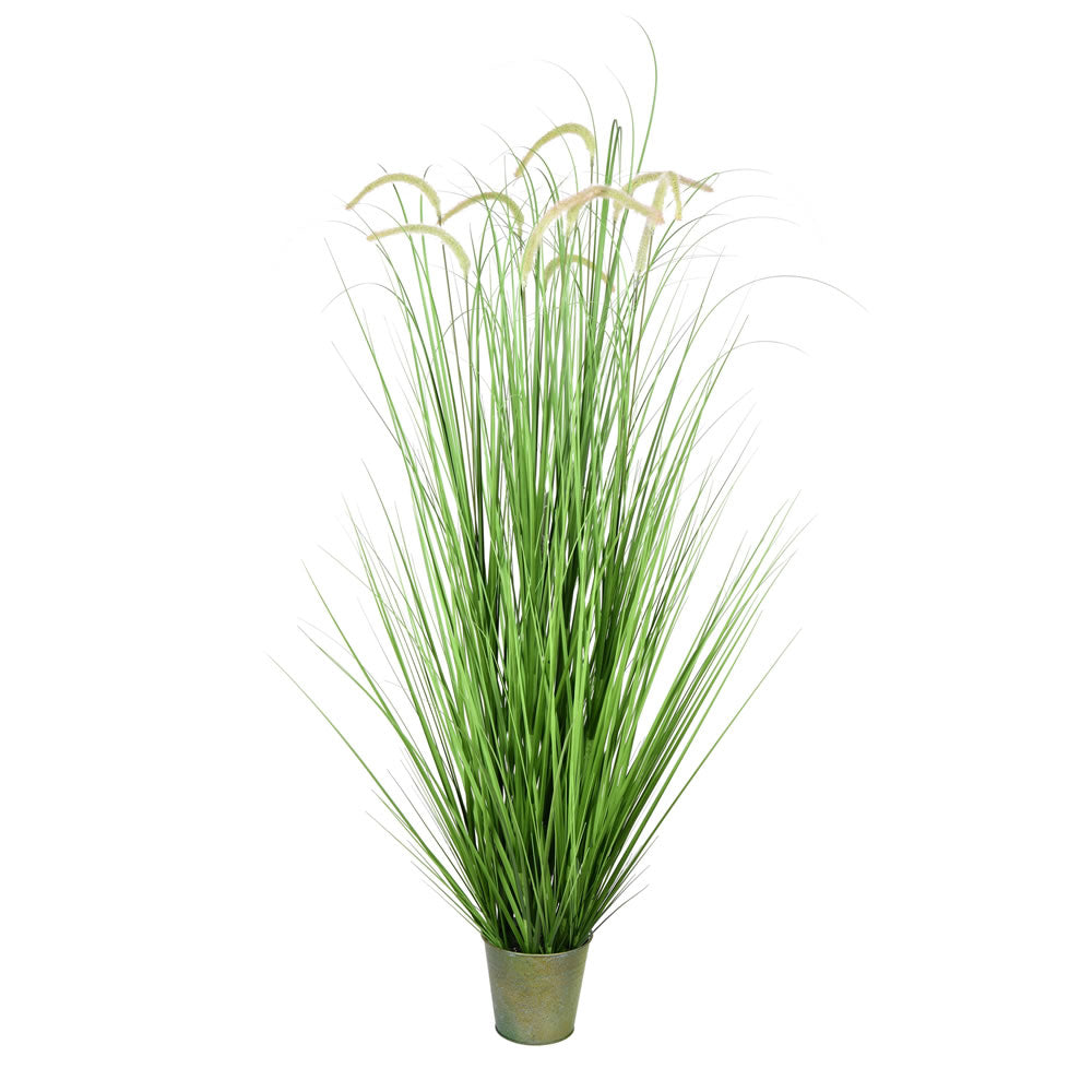 Vickerman 60” Green Cattail Grass In Iron Pot - TD190160