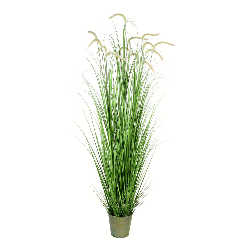 Vickerman 72” Green Cattail Grass In Iron Pot - TD190172