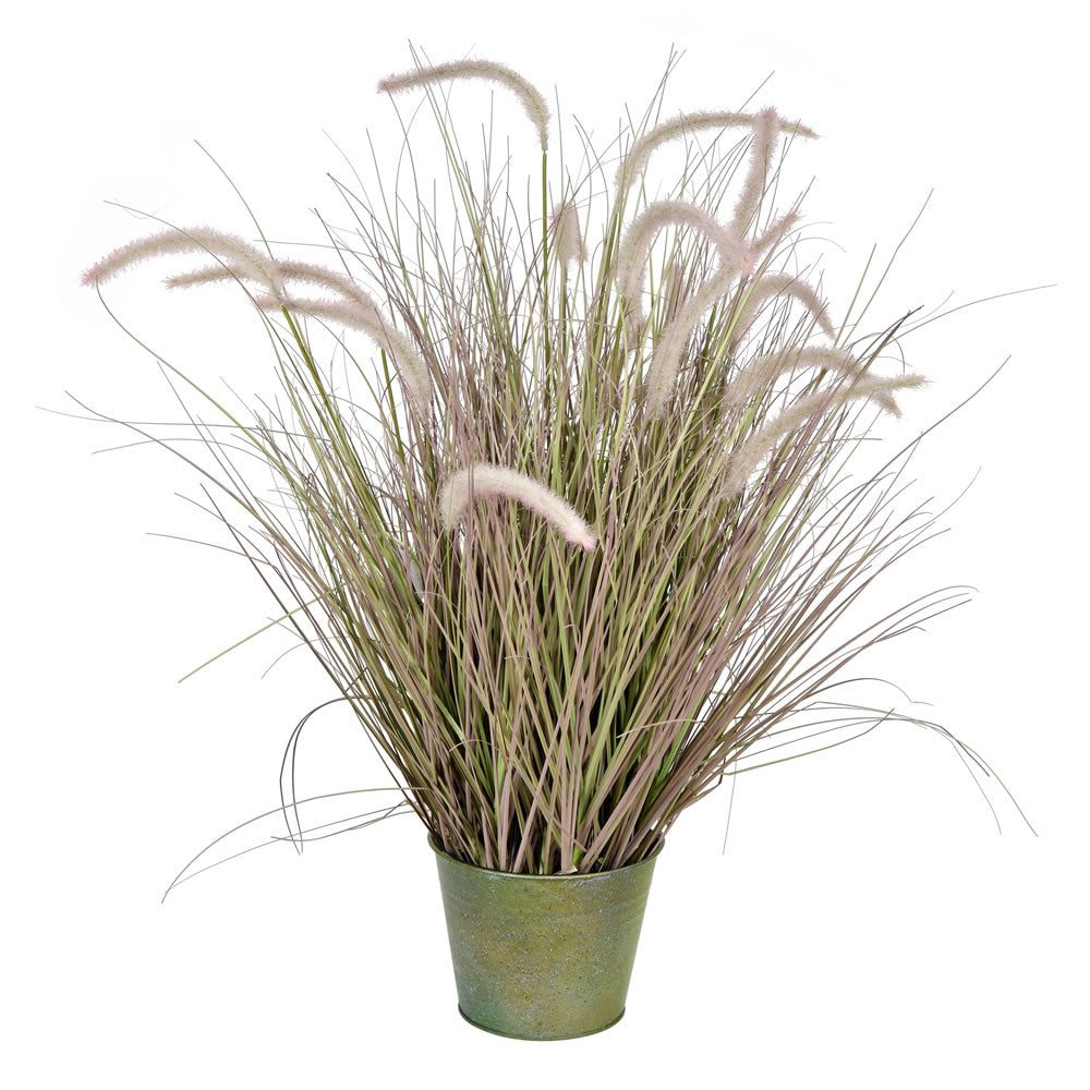 Vickerman 34” Green Cattail Grass In Iron Pot - TD190736
